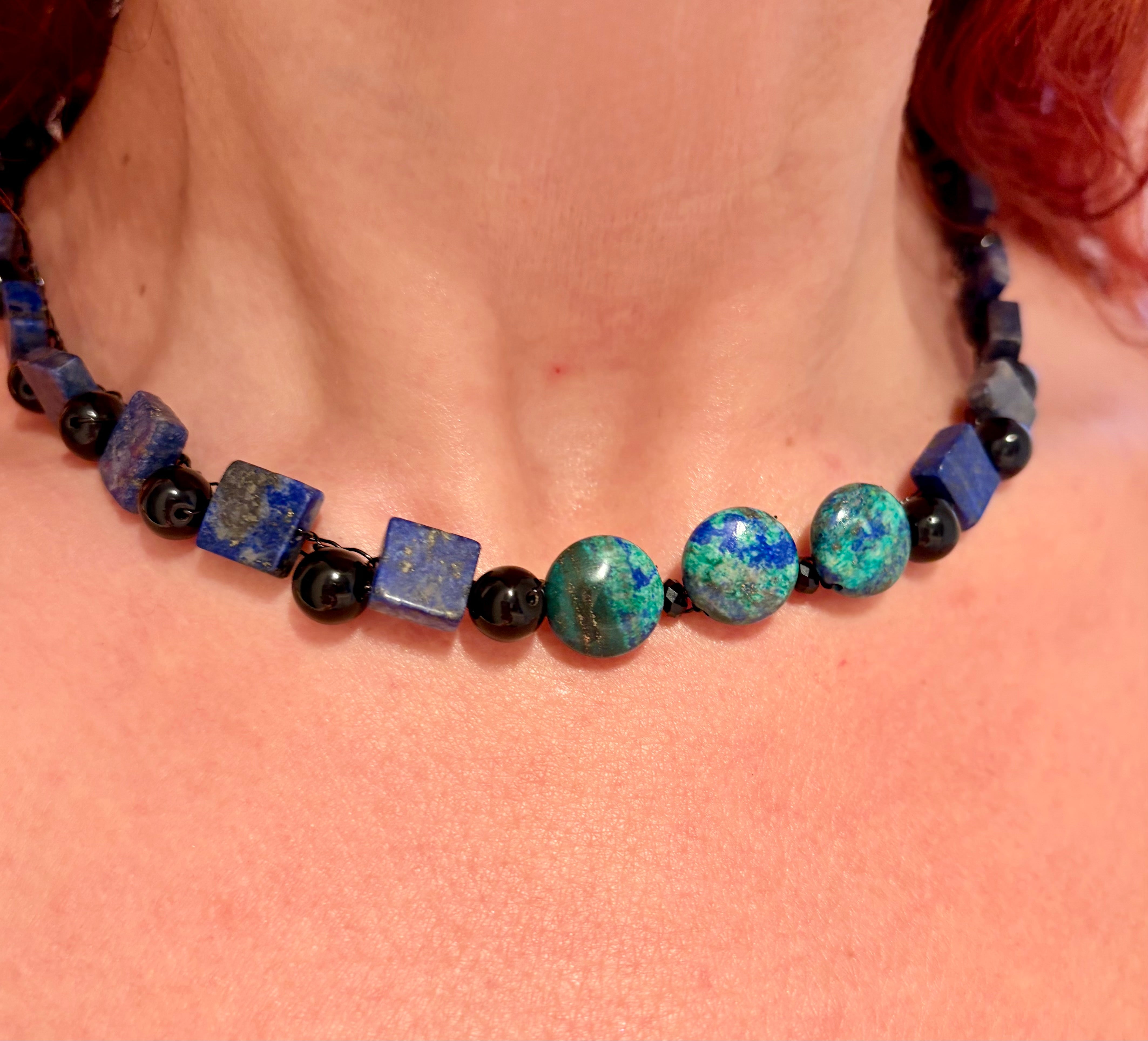 “Earth Energy”  Azurite, lapis lazuli, obsidian Necklace