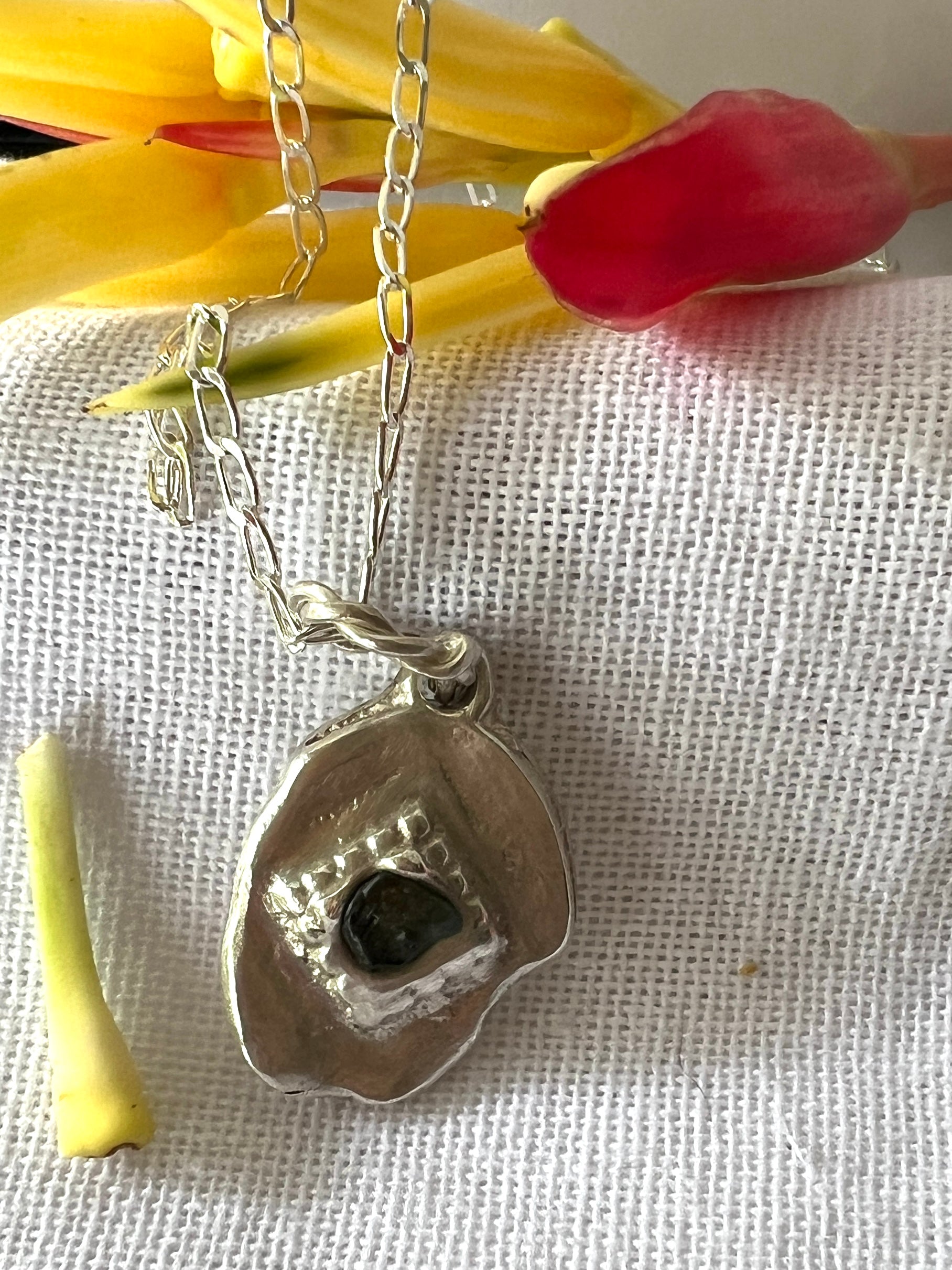"Wayatinah" Sterling Silver Pendant with Deep Green Sapphire