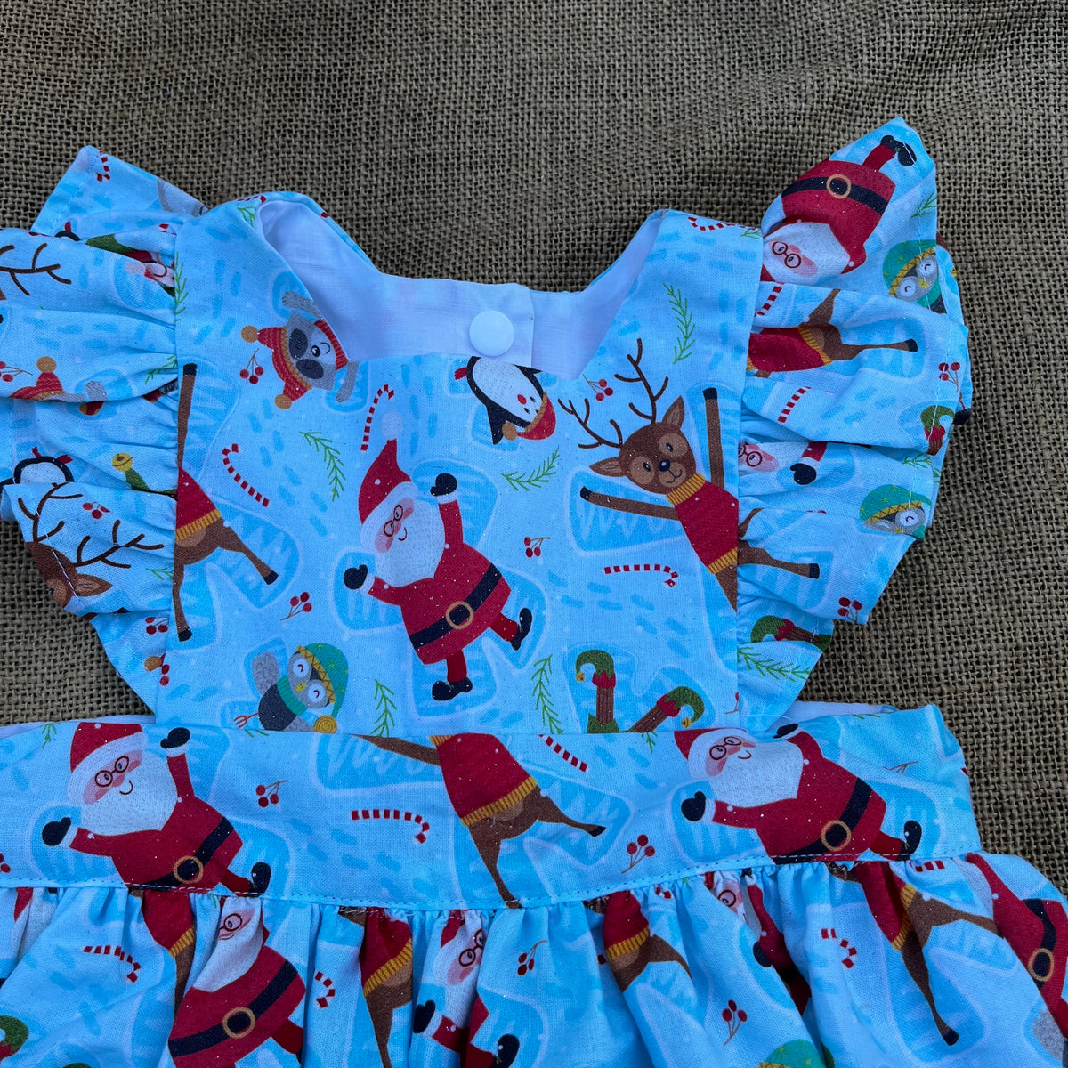 Christmas Pinafore Dress | Handmade Toddler Girls Outfit | Funky Santa and Elves