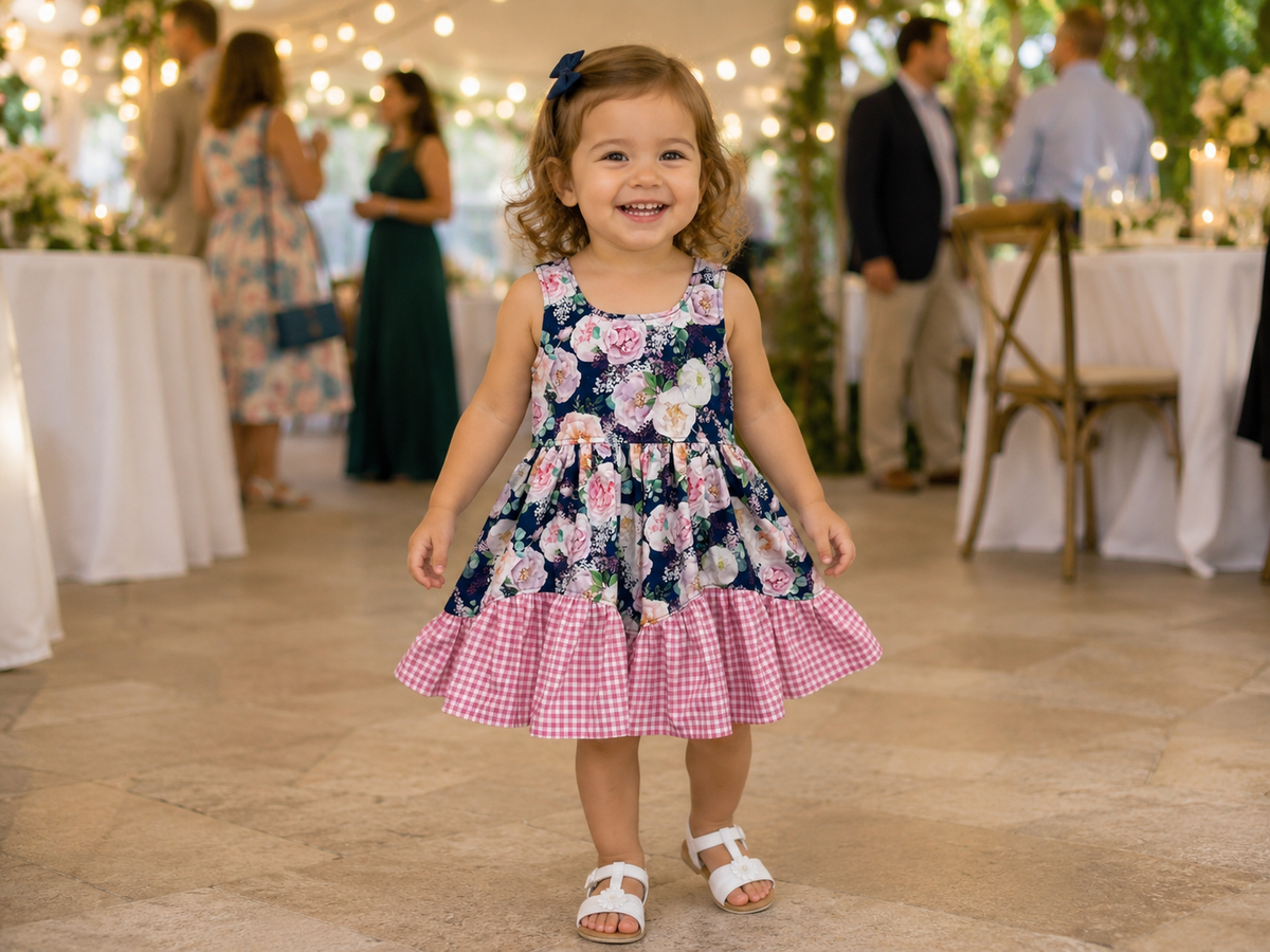 SIZE 2 Peony Dress - Navy Floral, Pink Gingham