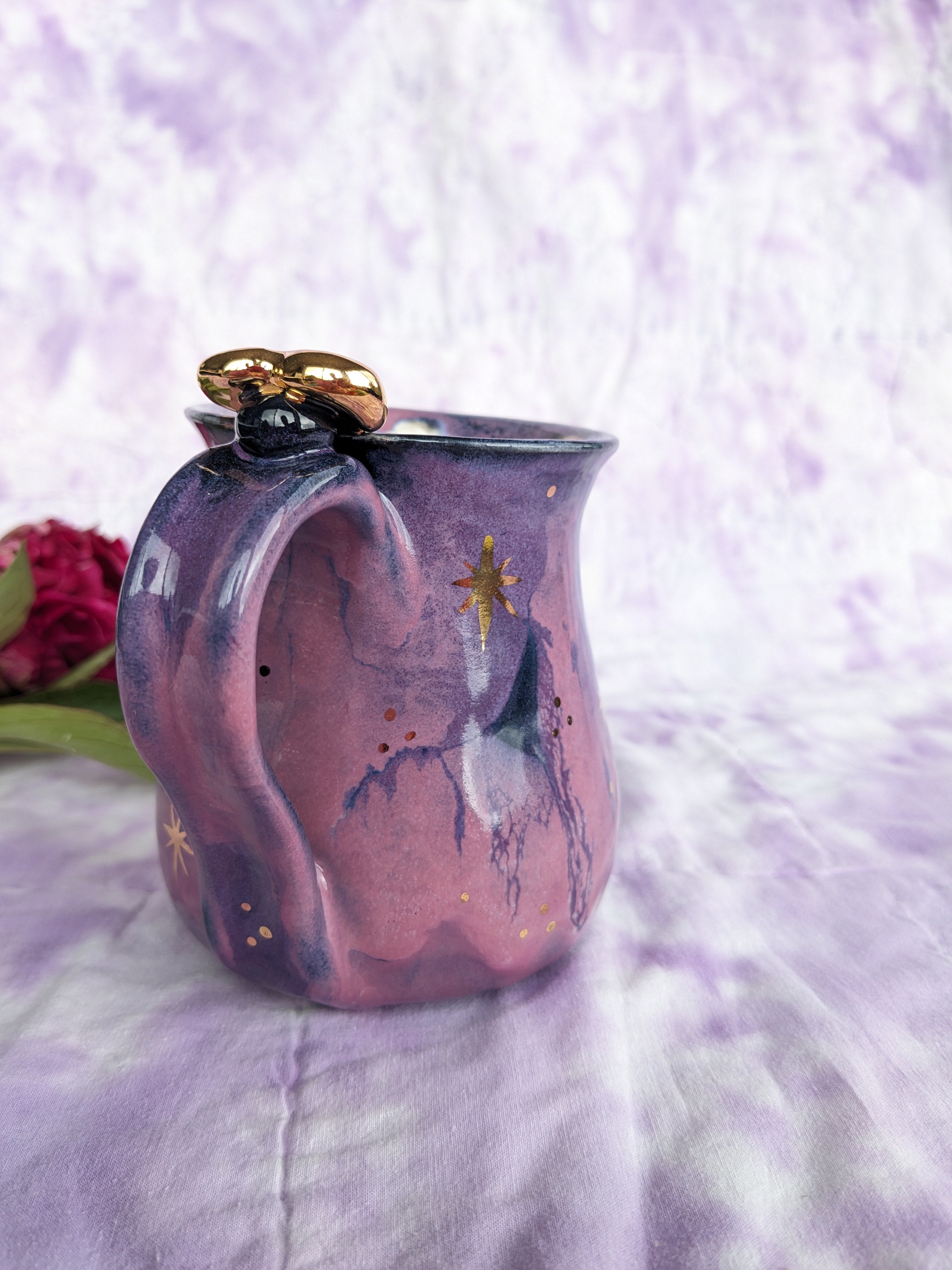 Blush Galaxy Mug. Bespoke, handled, heart, ceramic mug.