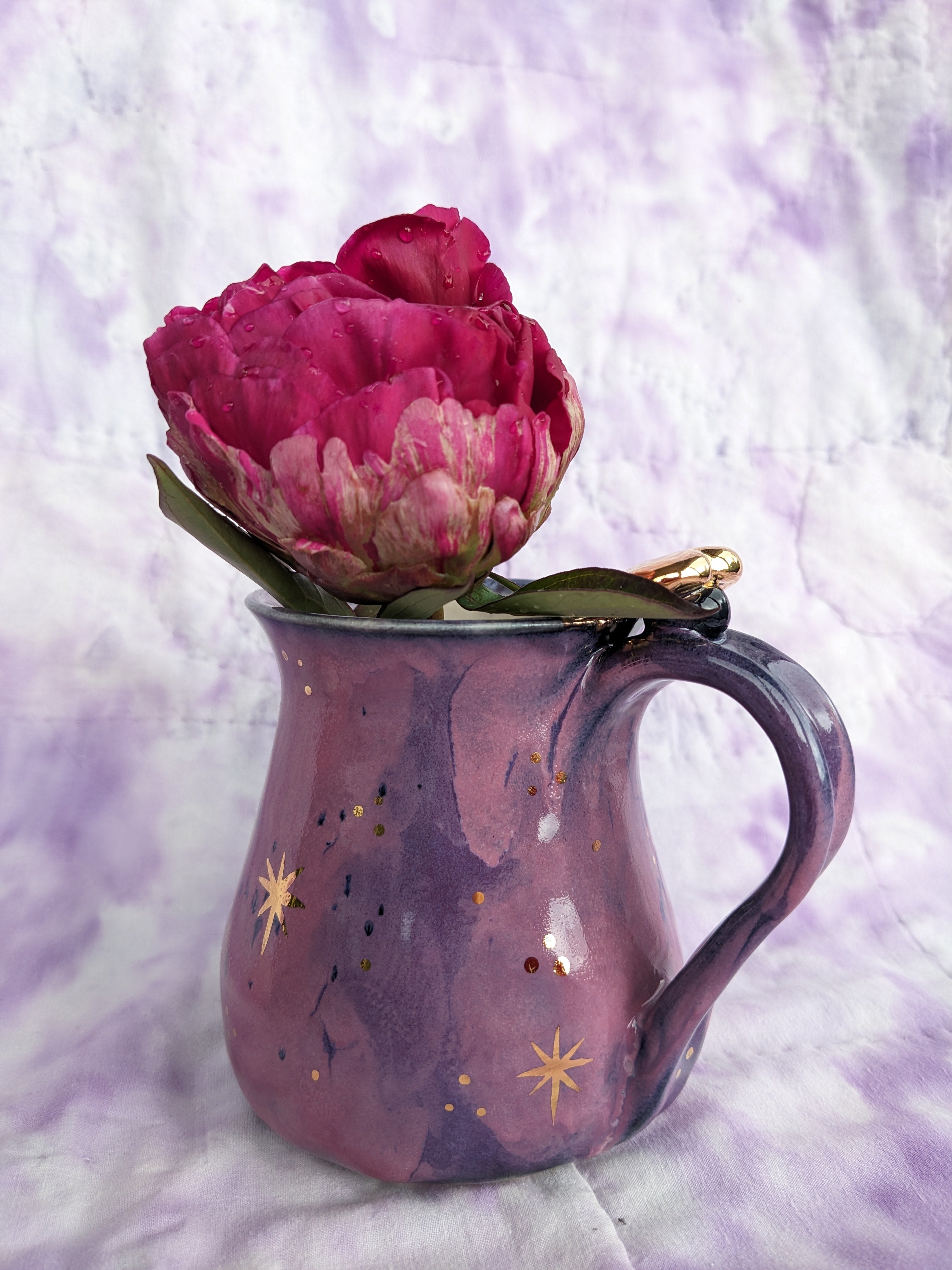 Blush Galaxy Mug. Bespoke, handled, heart, ceramic mug.