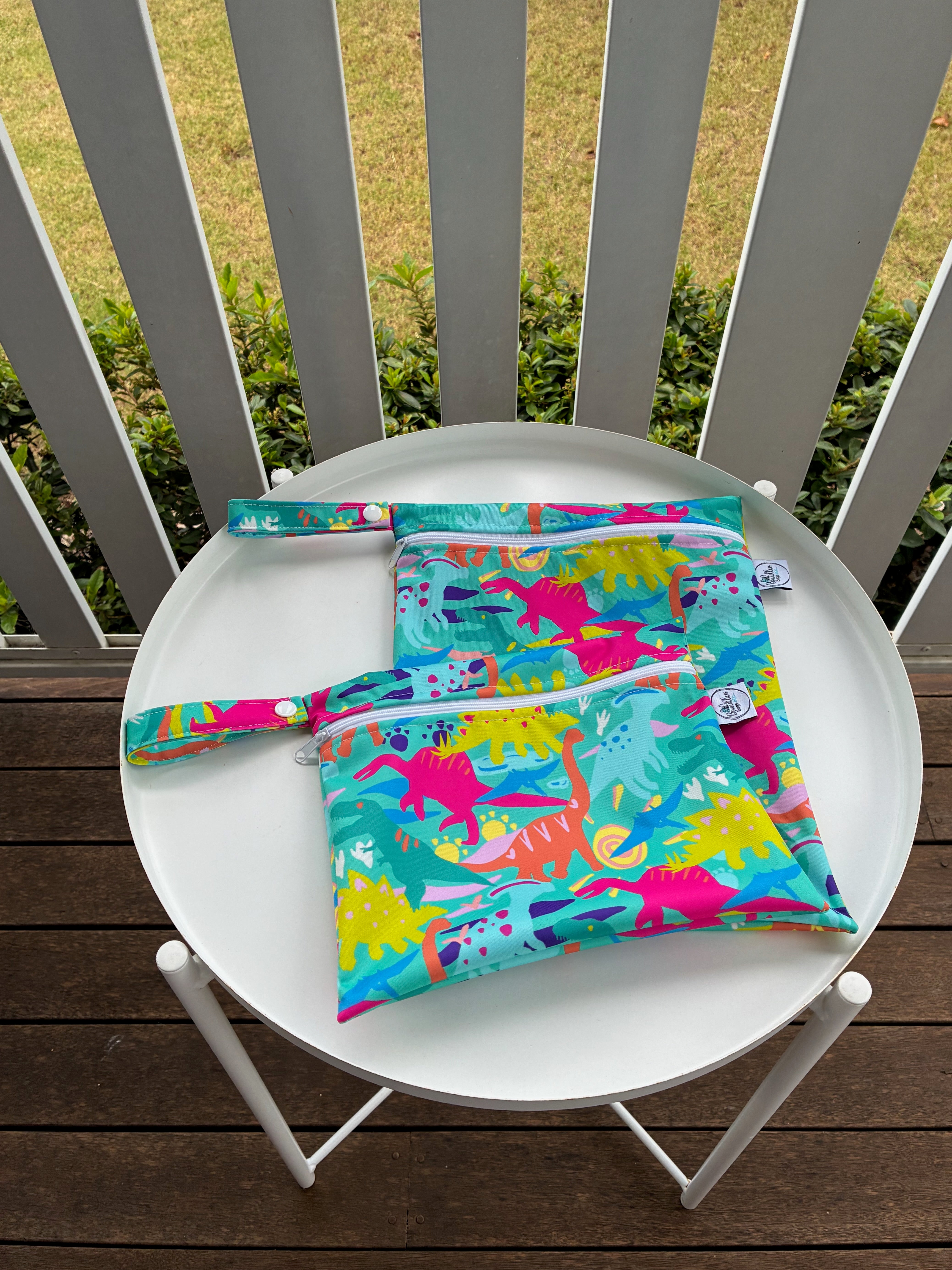 READY MADE Water-resistant wet bags - Rocking Dinos (Ladybird and Roar)