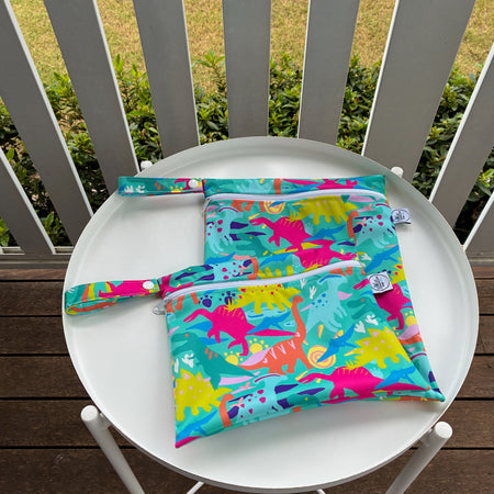 READY MADE Water-resistant wet bags - Rocking Dinos (Ladybird and Roar)
