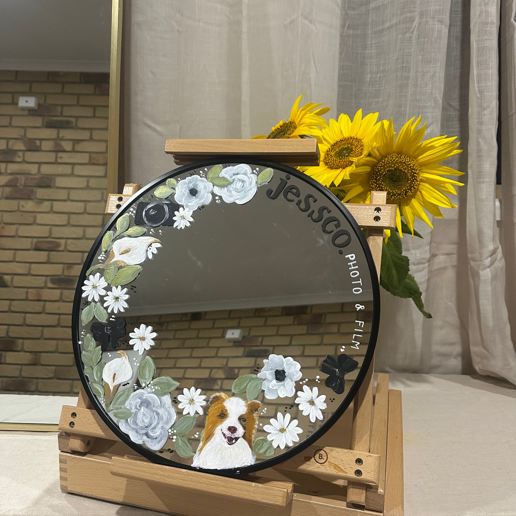 Hand Painted Small Round Mirror