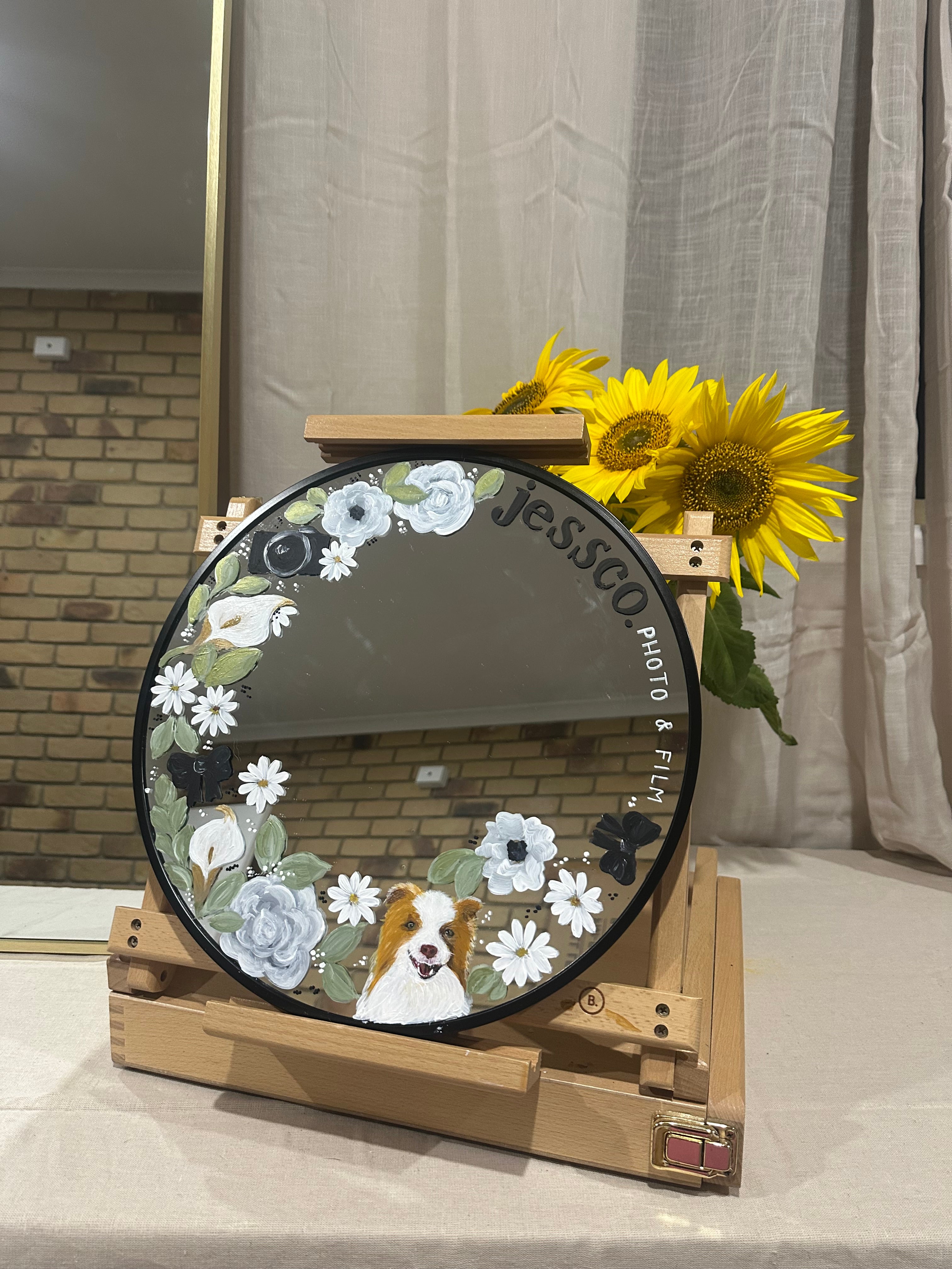 Hand Painted Small Round Mirror