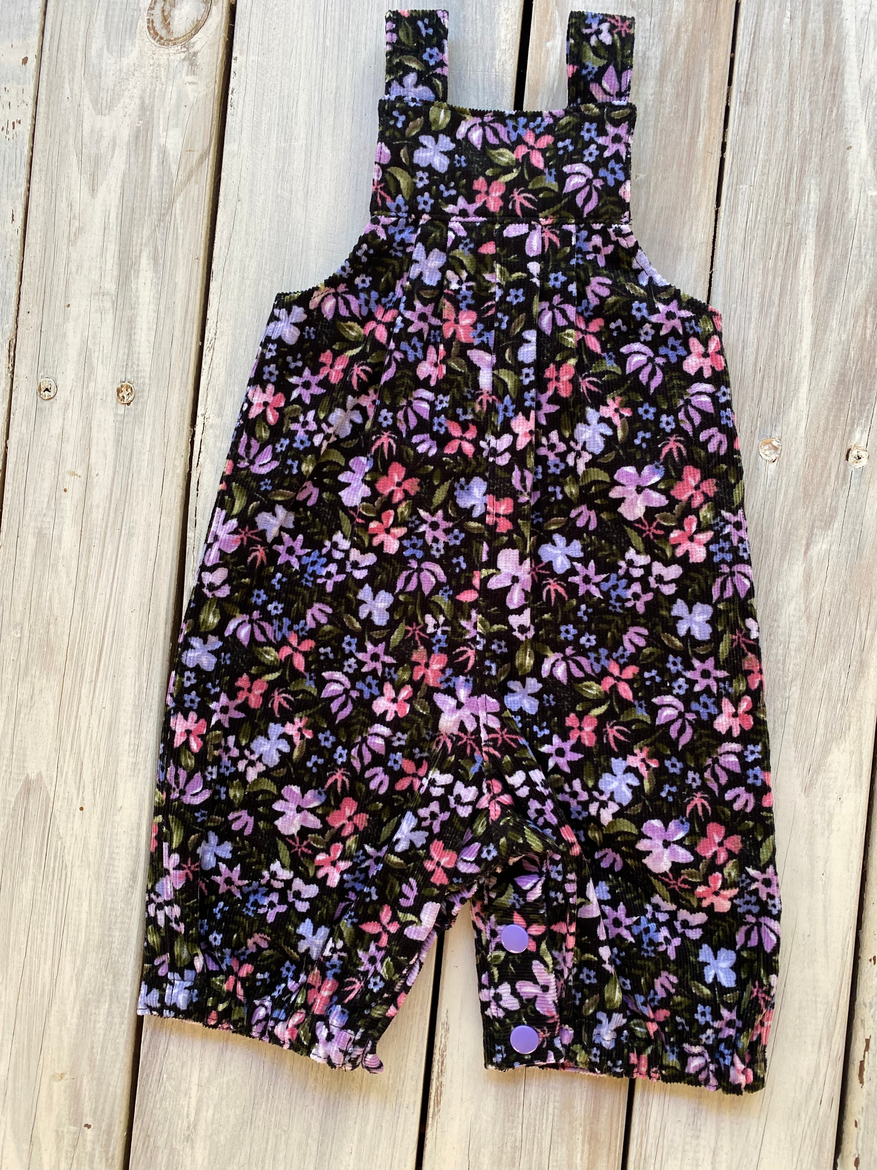 Corduroy Childs/Babies overalls violet floral multiple sizes