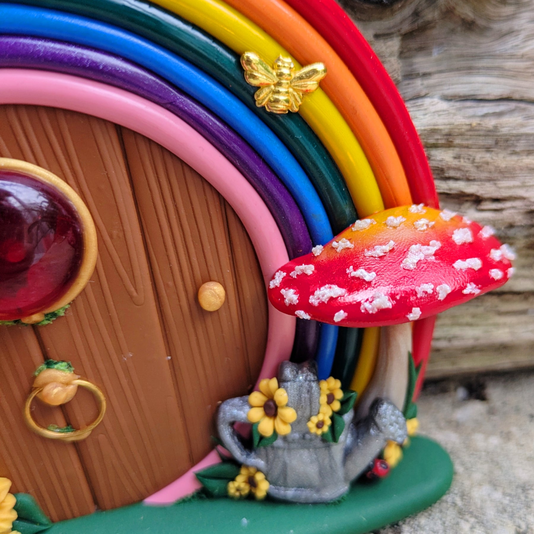 Rainbow Fairy Door with Sunflowers & Watering Can