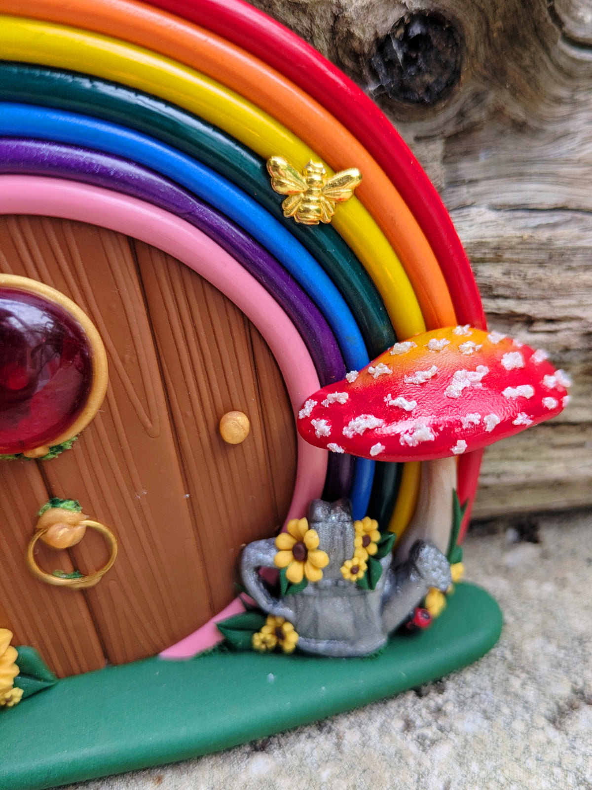 Rainbow Fairy Door with Sunflowers & Watering Can