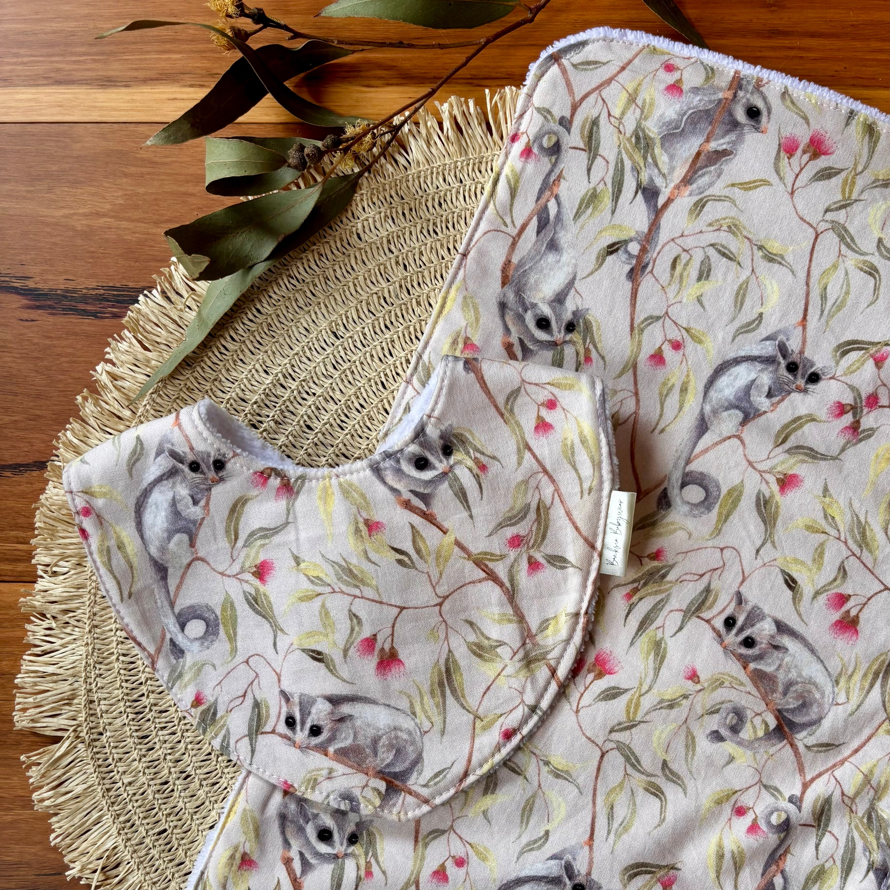 Baby Bib and Burp Cloth Set | Sugar Gliders | Made to Order