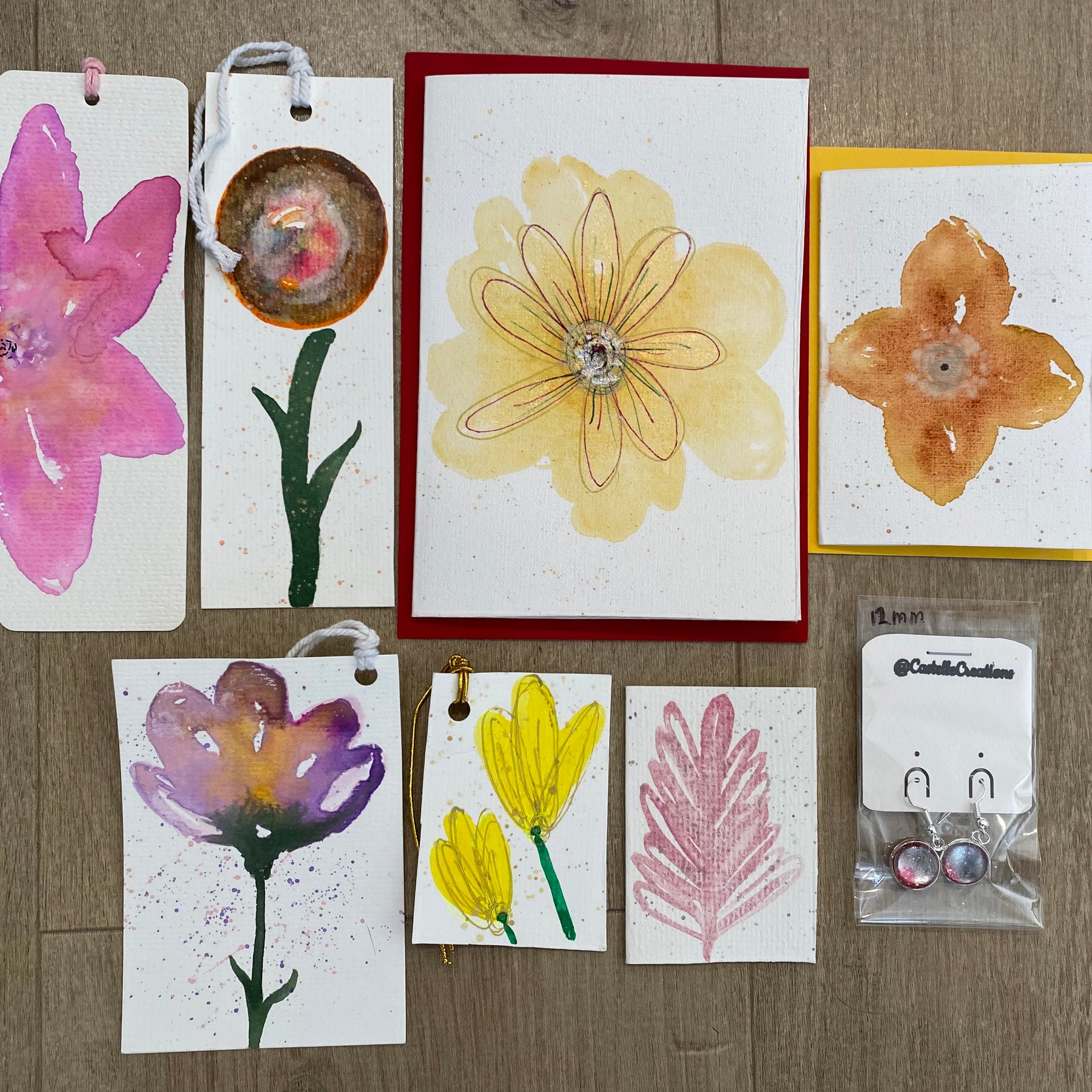 All Occasion Gift Bag – 6 Hand Painted Cards & Bookmarks plus a Pair of Earrings!