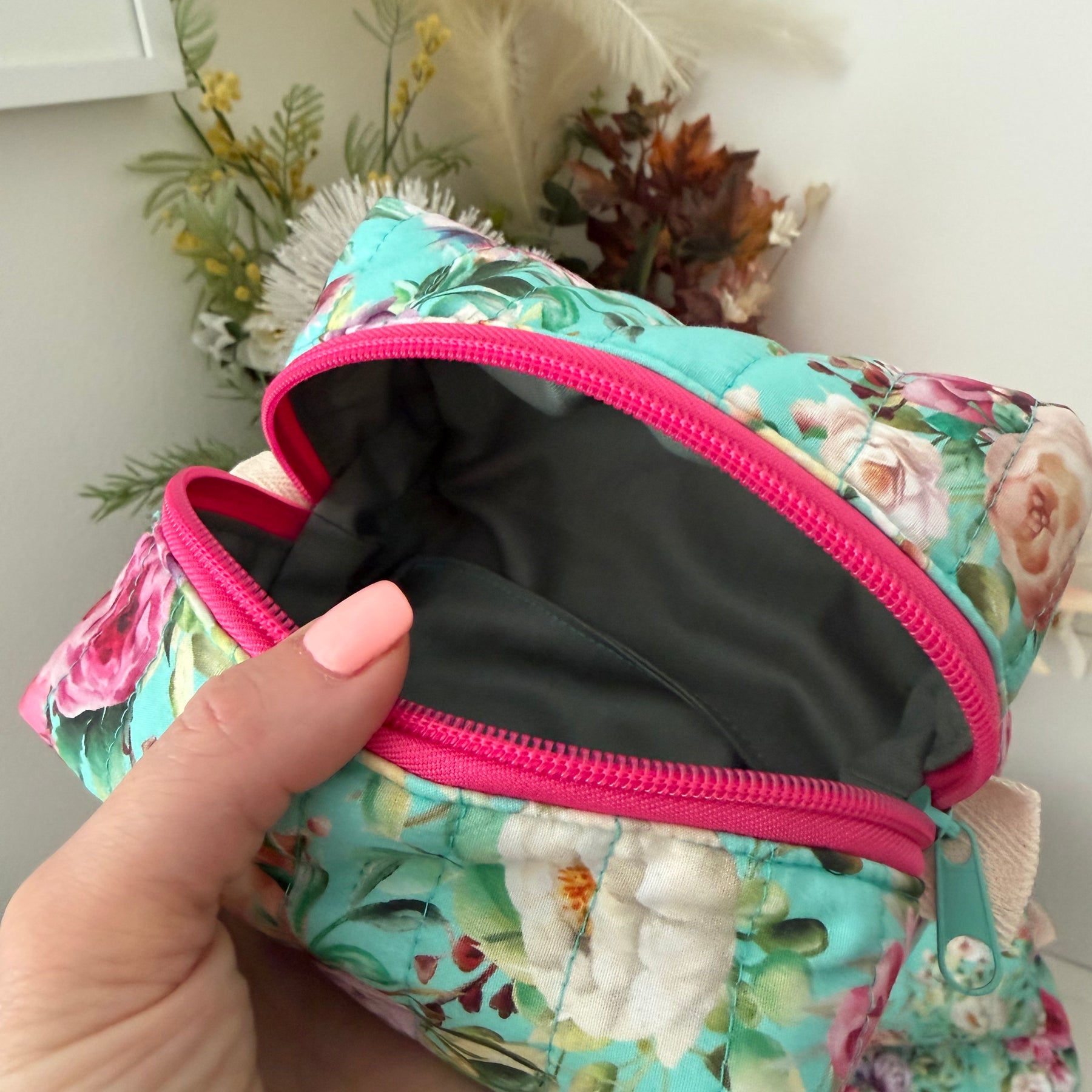 Set of 2 - Boxy Zipper Pouches - Aqua Floral