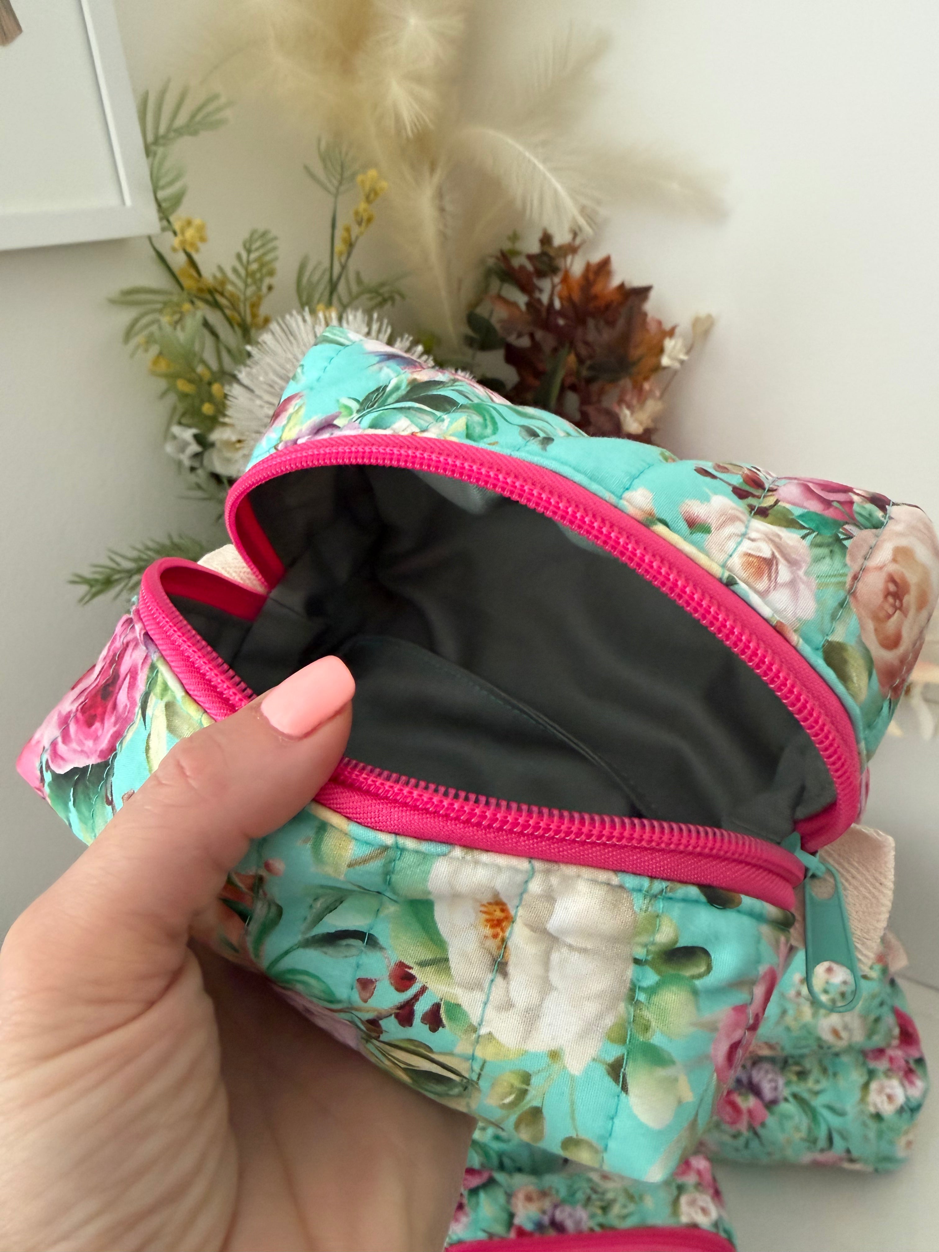 Set of 2 - Boxy Zipper Pouches - Aqua Floral