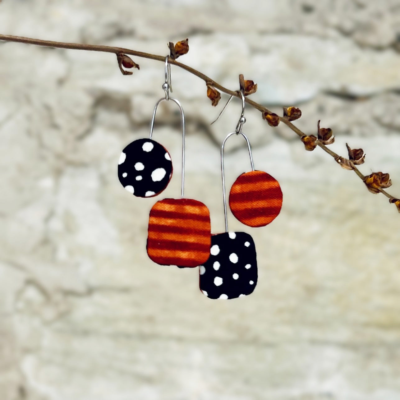 Earrings Asymmetrical Multi Colour Options - Black White Orange Purple Lime
