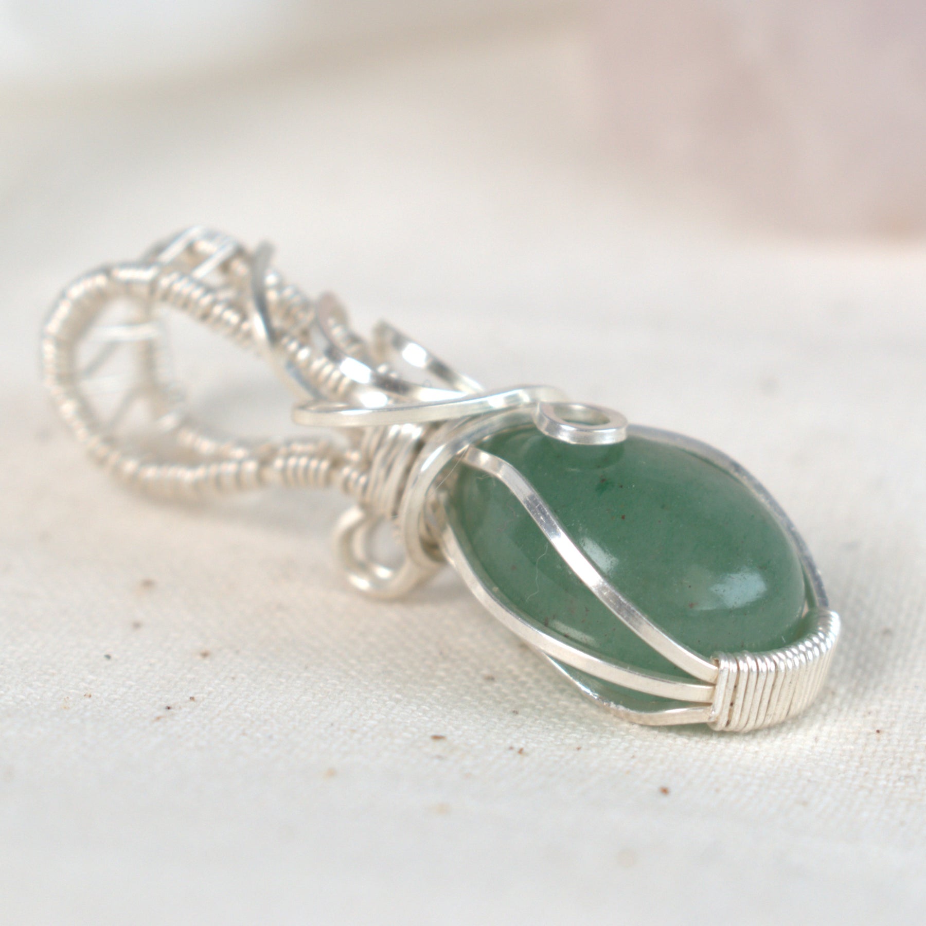 Wire Wrapped Green Aventurine Keepsake Pendant
