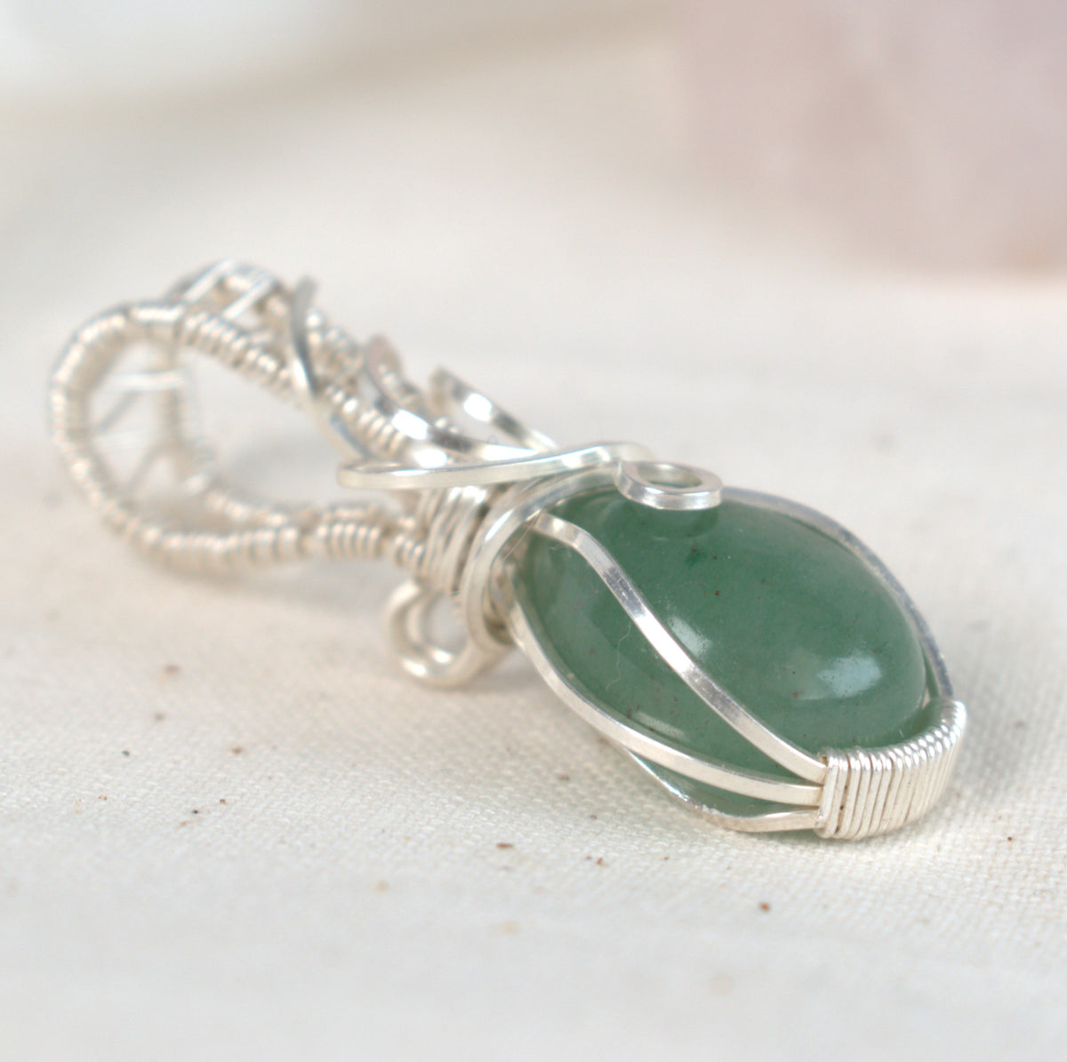 Wire Wrapped Green Aventurine Keepsake Pendant