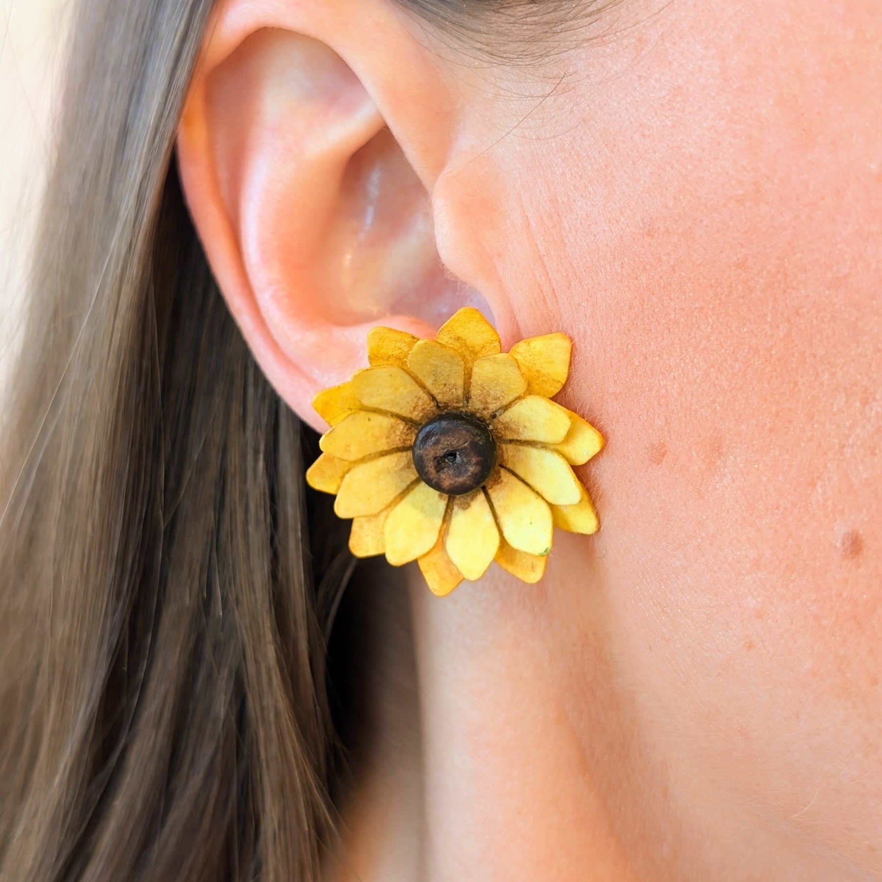 Sunflower Statement Stud Earrings | Hand-Painted Watercolour Paper Floral Earrings