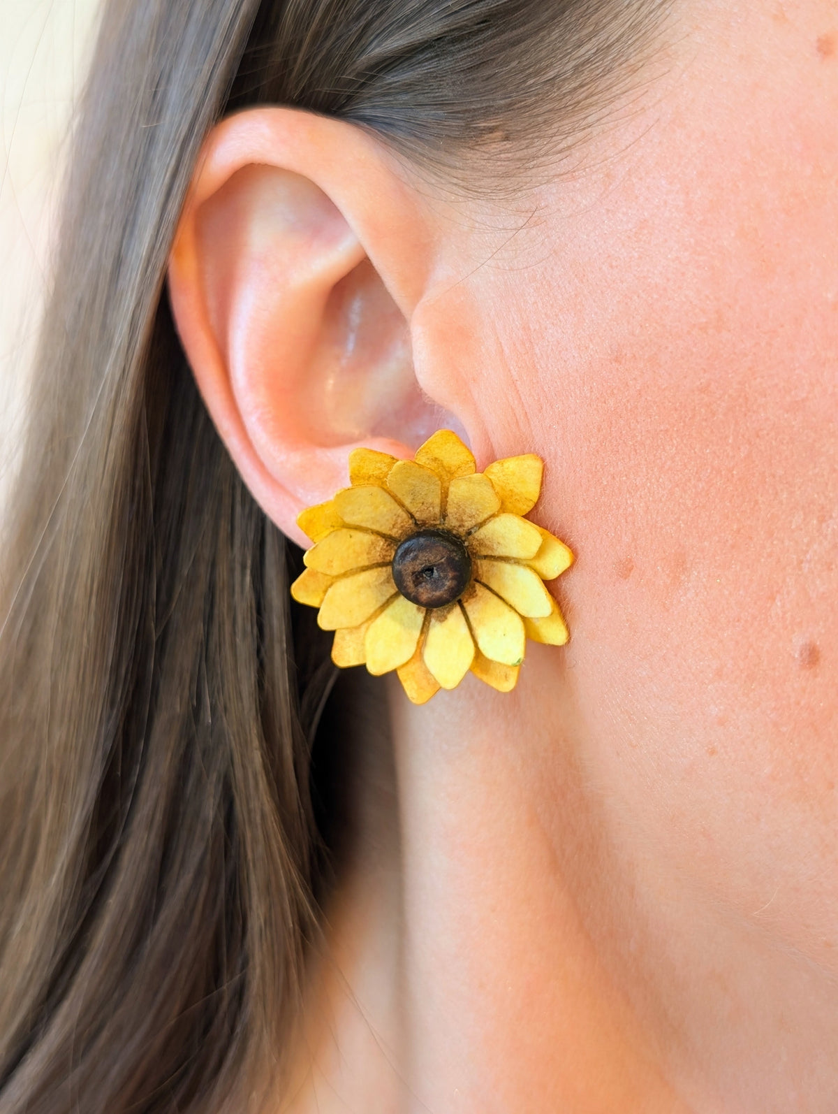 Sunflower Statement Stud Earrings | Hand-Painted Watercolour Paper Floral Earrings