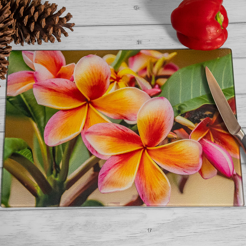 Tempered Glass Chopping Boards - Frangipani - Cutting Board