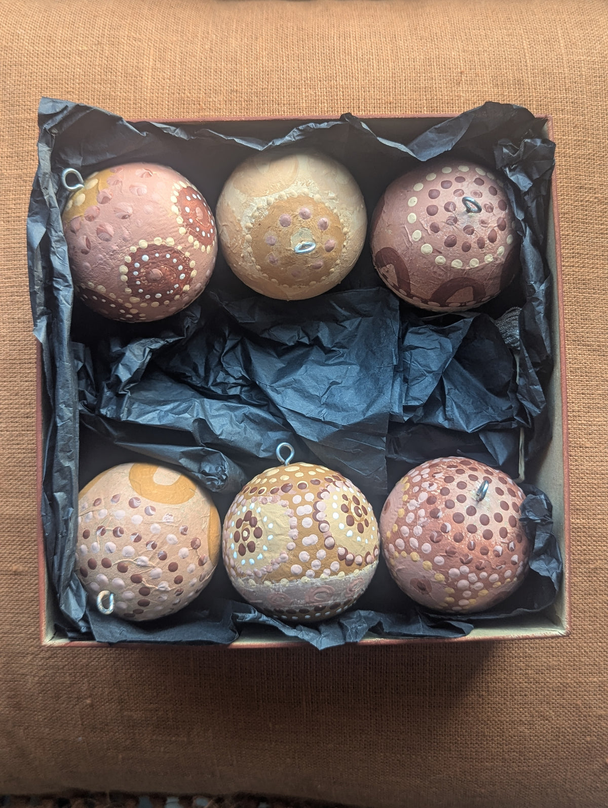Baubles Artisan Hand painted Decorations |  Recycled Paper Baubles - 6  Decorations Boxed