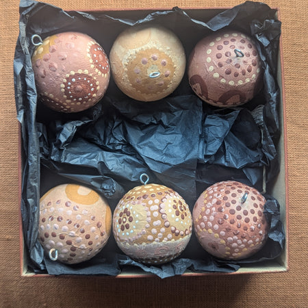 Baubles Artisan Hand painted Decorations |  Recycled Paper Baubles - 6  Decorations Boxed