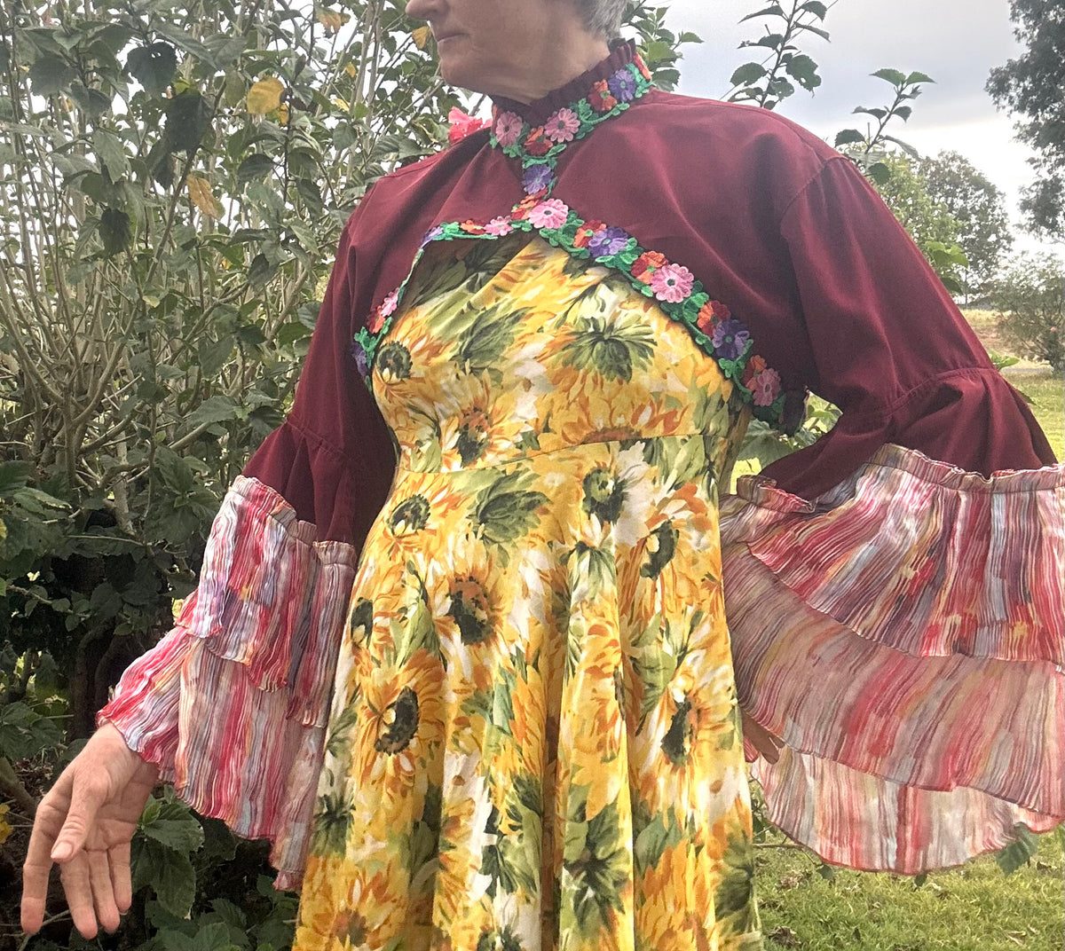 Upcycled Maroon Bolero Topper Full Chiffon Sleeves