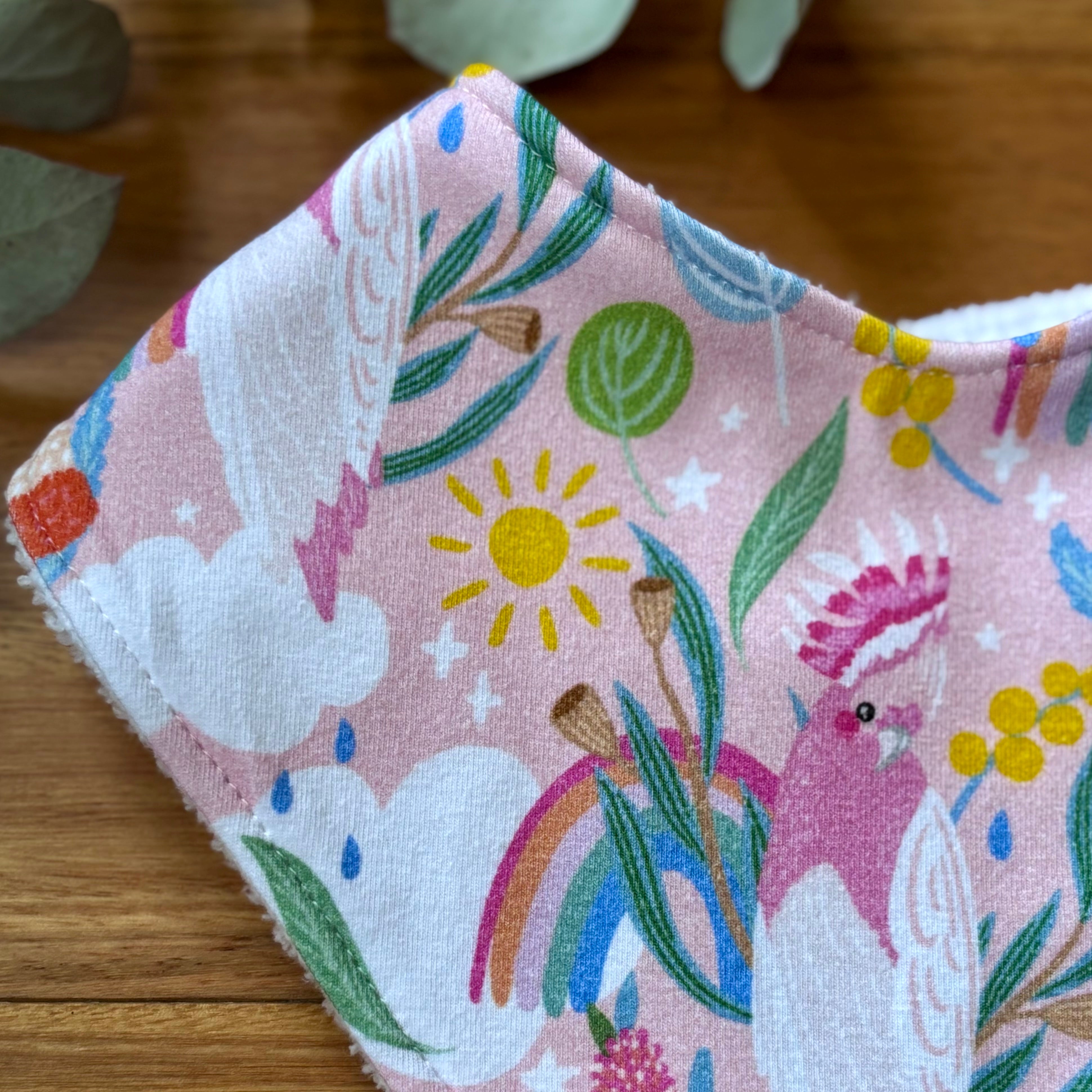 Baby Bib and Burp Cloth Set - Pink Cockatoo