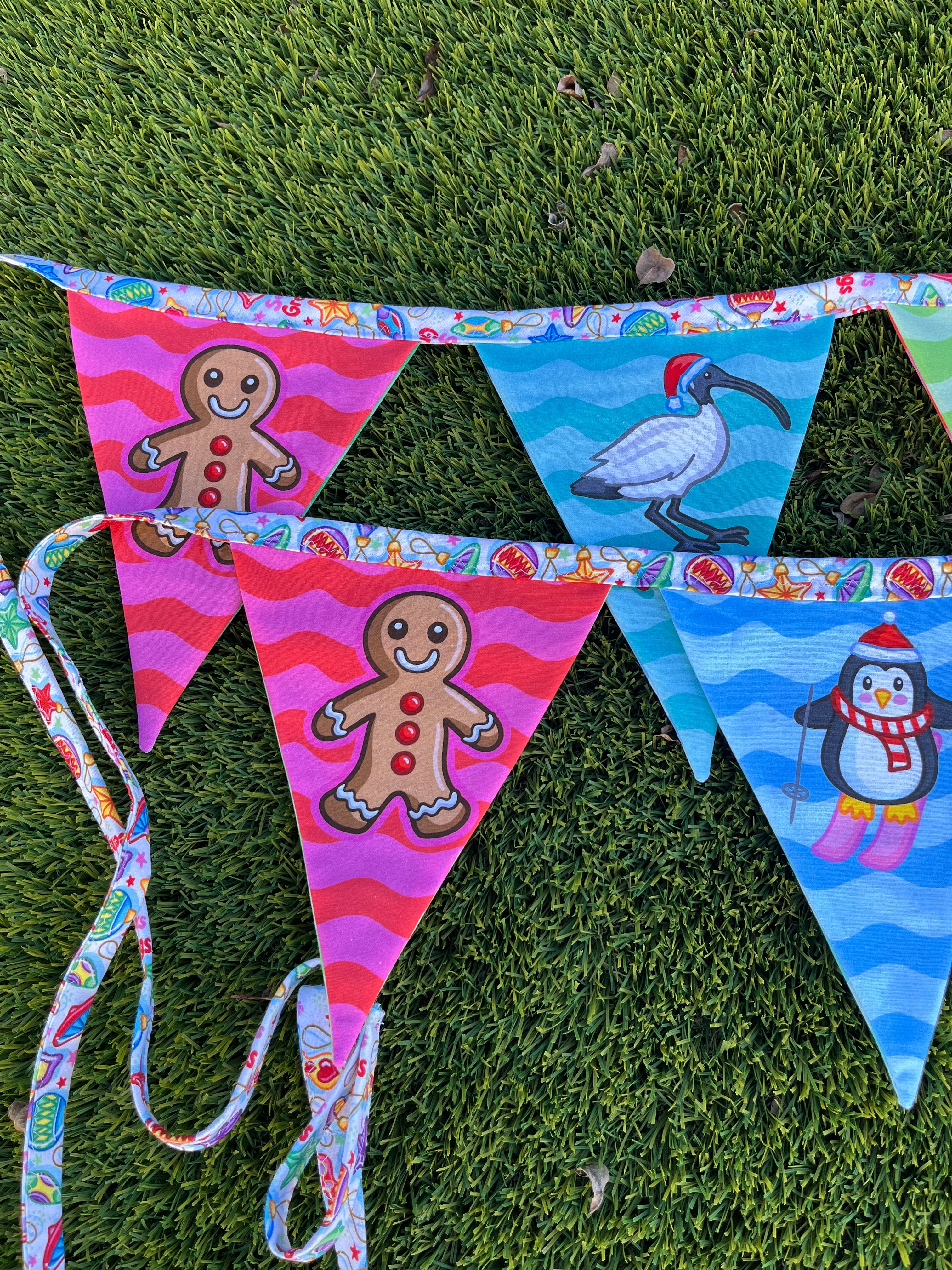 Christmas Bunting – 3m | Double-Sided | Featuring the Iconic QLD Bin Chicken