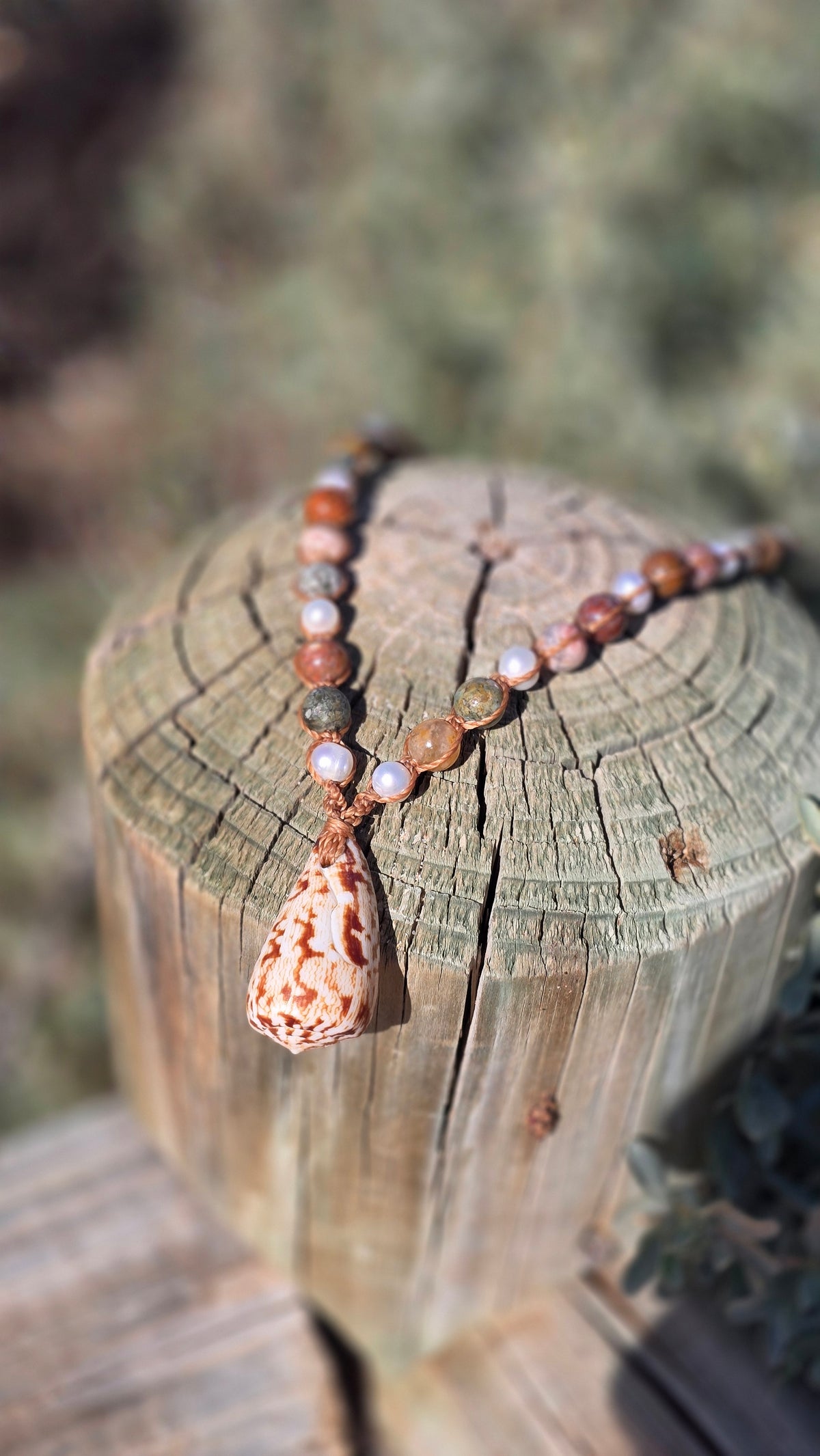 Cone Shell with Rare Ocean Agate & Pearl Necklace
