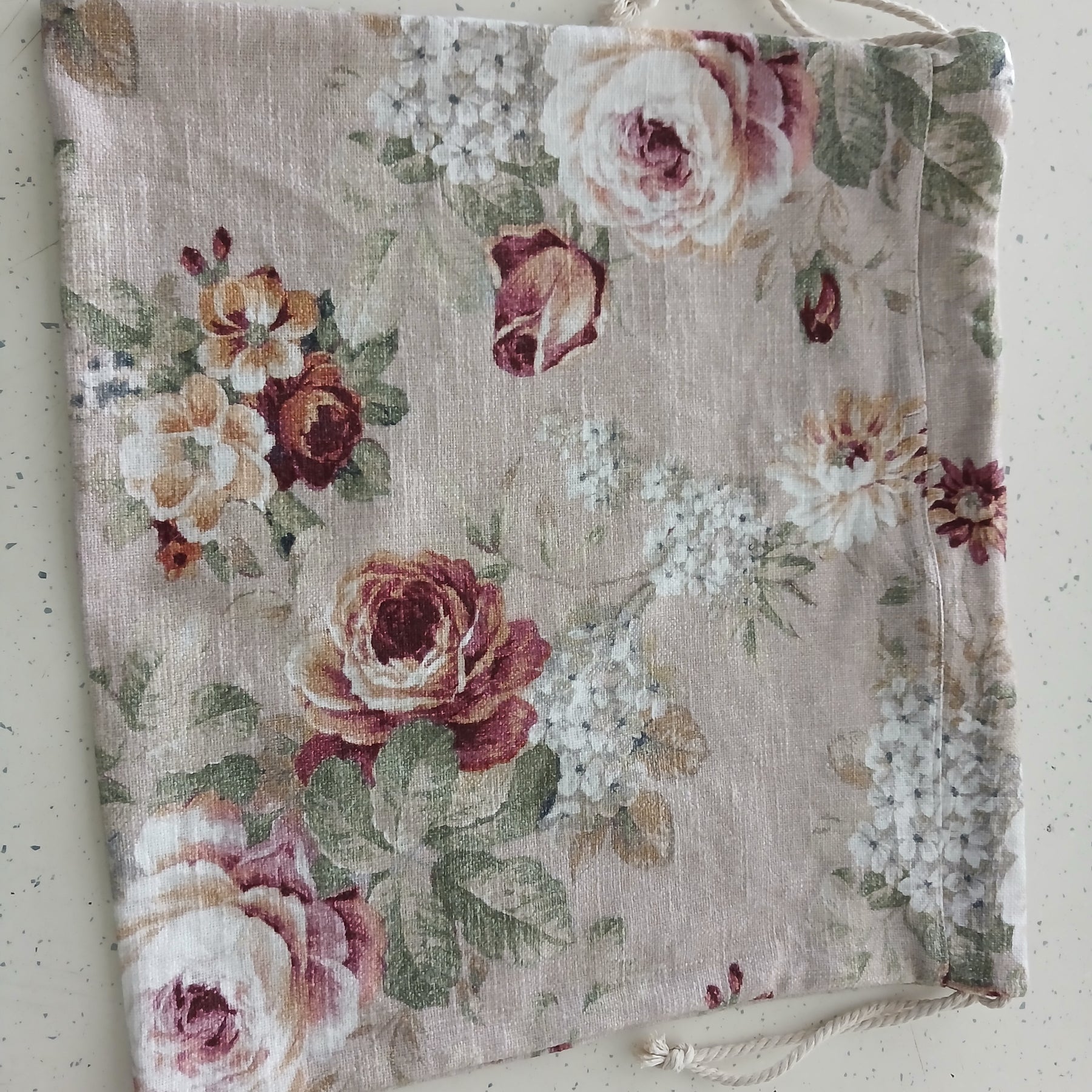 Reusable Linen Bread Bag - English Rose Print