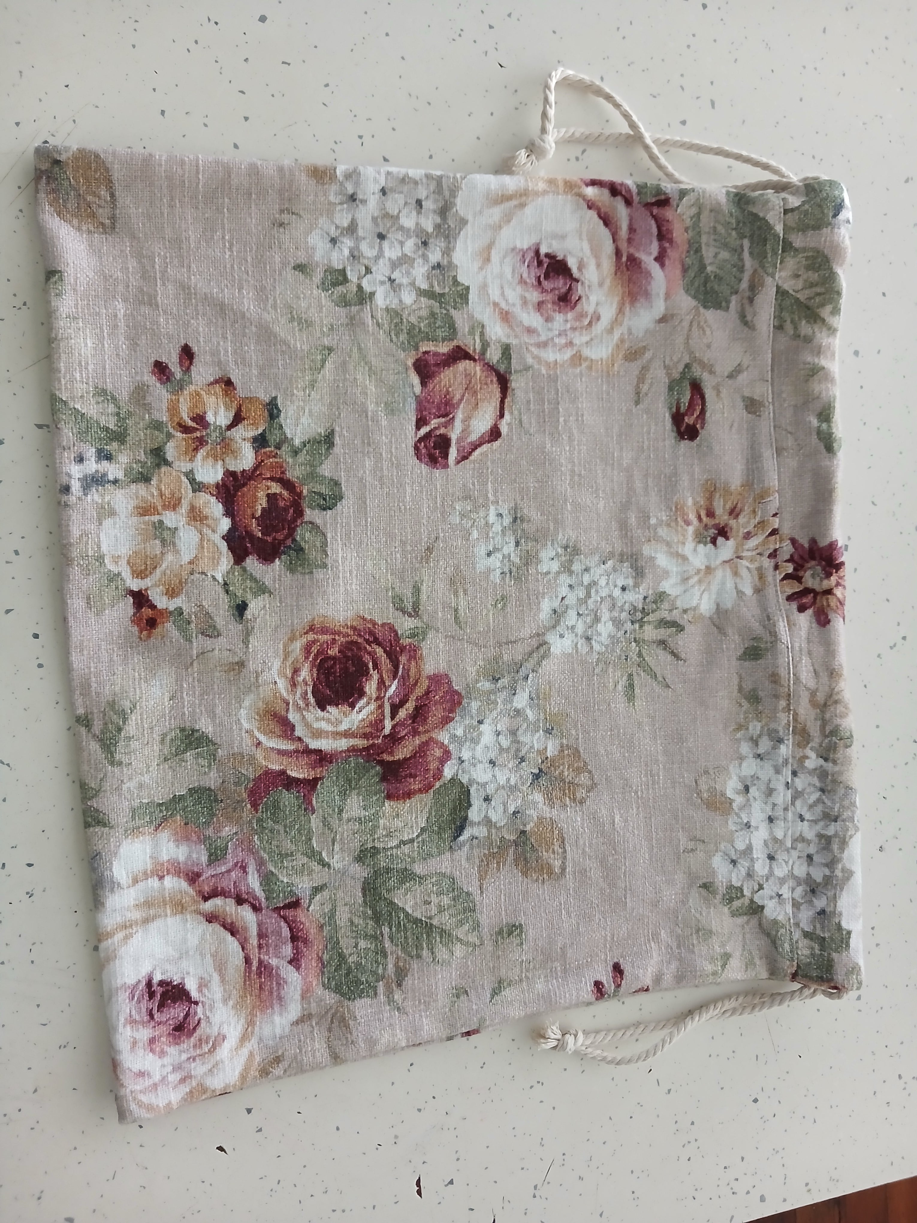 Reusable Linen Bread Bag - English Rose Print