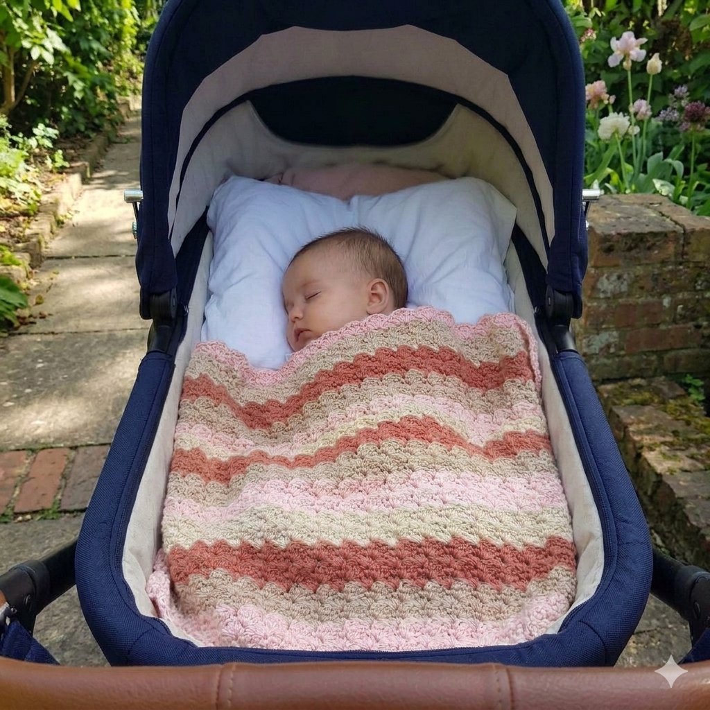 Handmade Crochet Pram Blanket - 100% Cotton