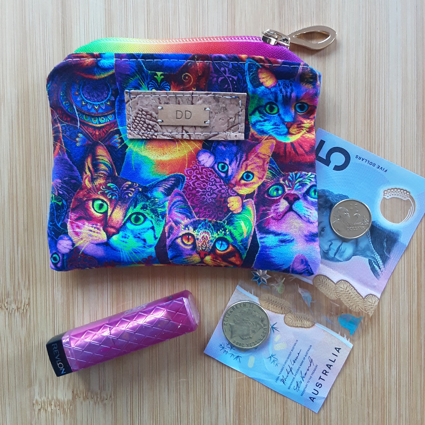 Handmade fabric coin purse, small zippered pouch for earbuds