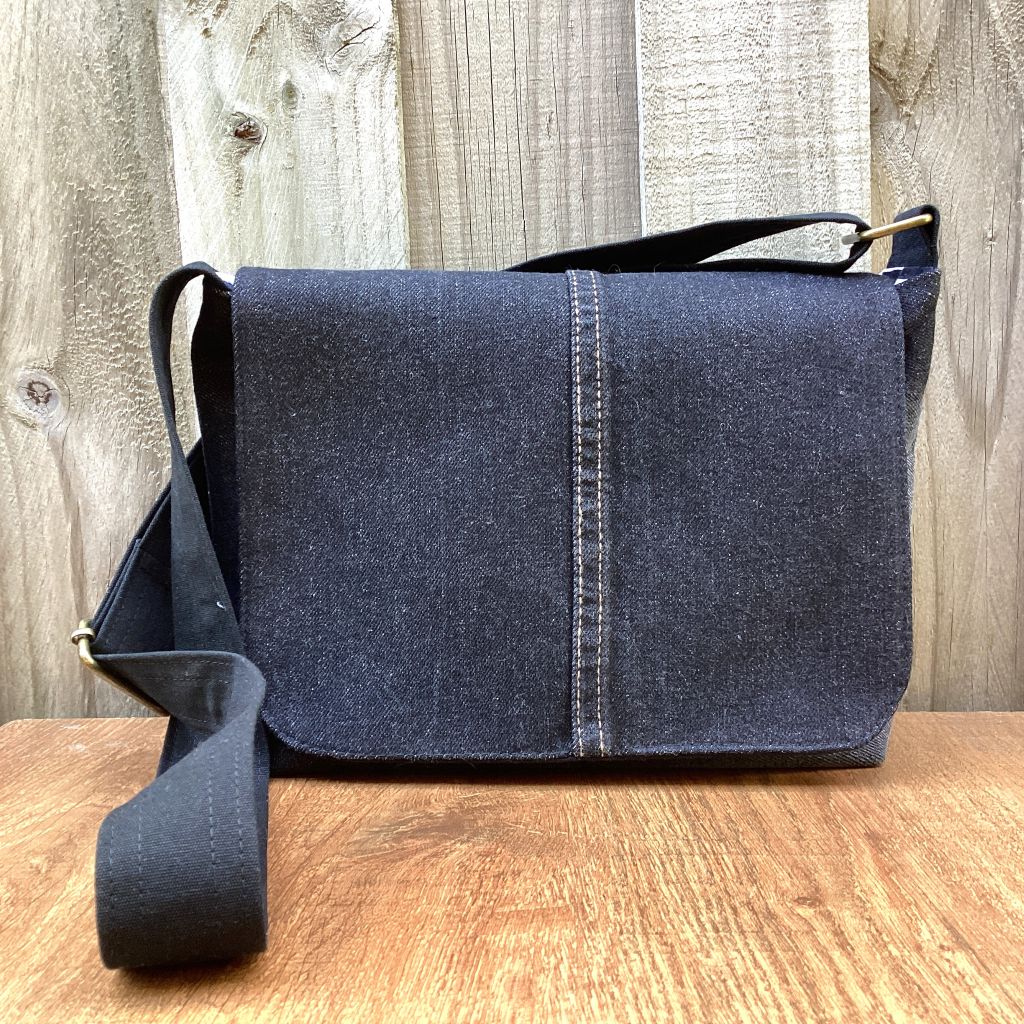 Upcycled Denim Messenger Bag – Black Denim