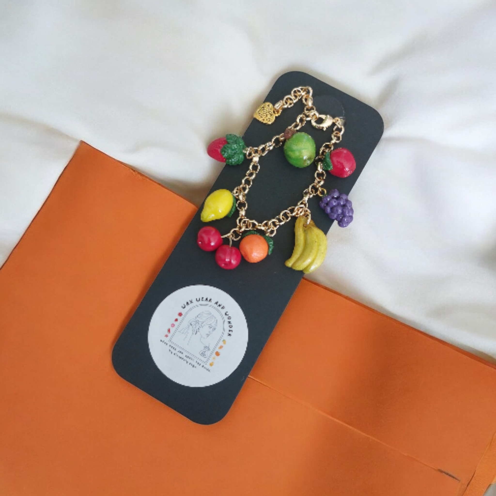 Charm Bracelet - Fruit Fiesta, 14K Gold Plated Chain & Clasp