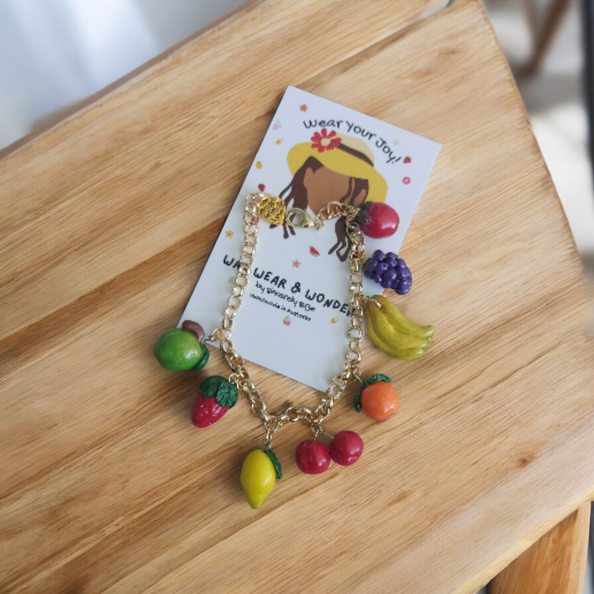 Charm Bracelet - Fruit Fiesta, 14K Gold Plated Chain & Clasp