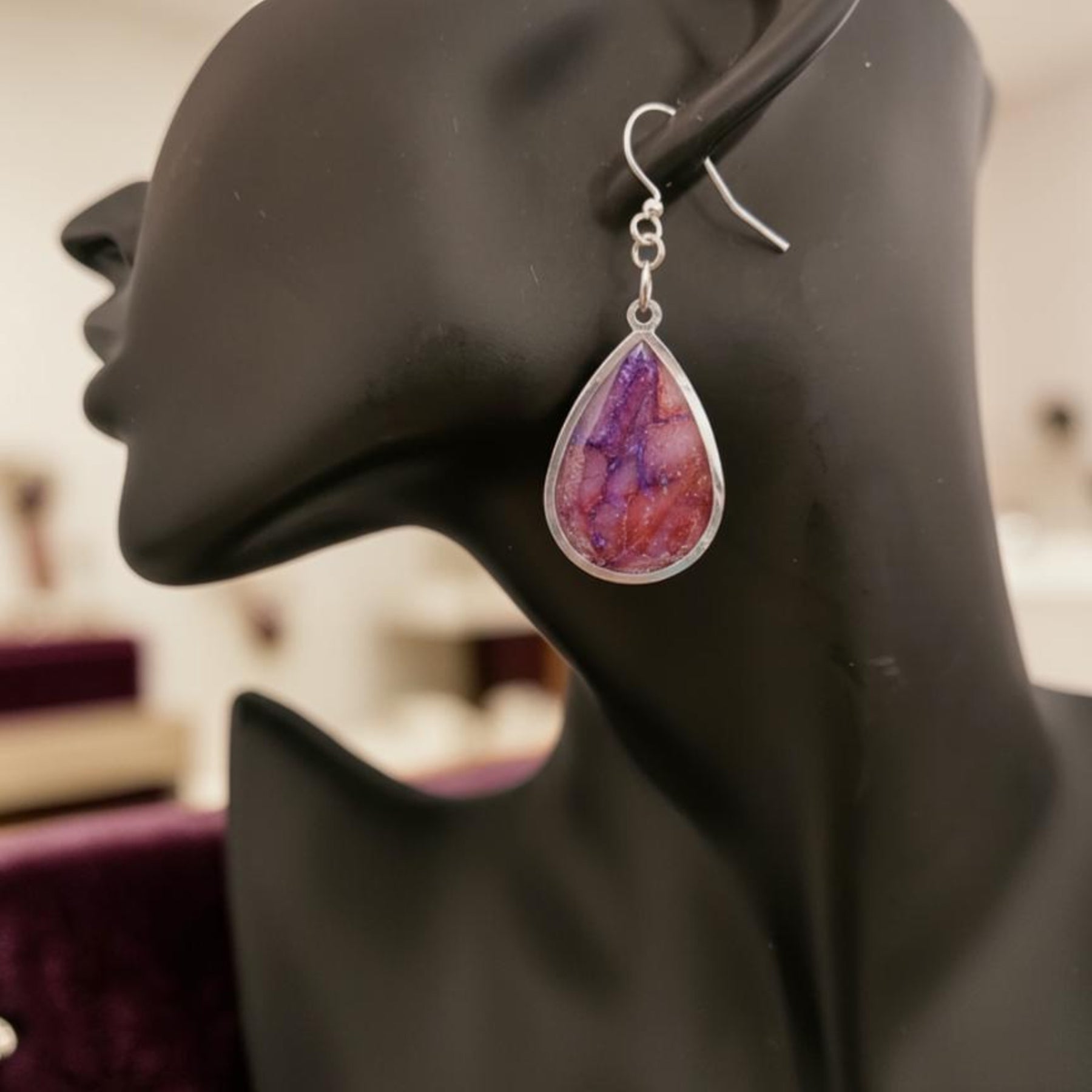 Teardrop Polymer Clay Earrings - Galaxy Nebula Amethyst and Pink