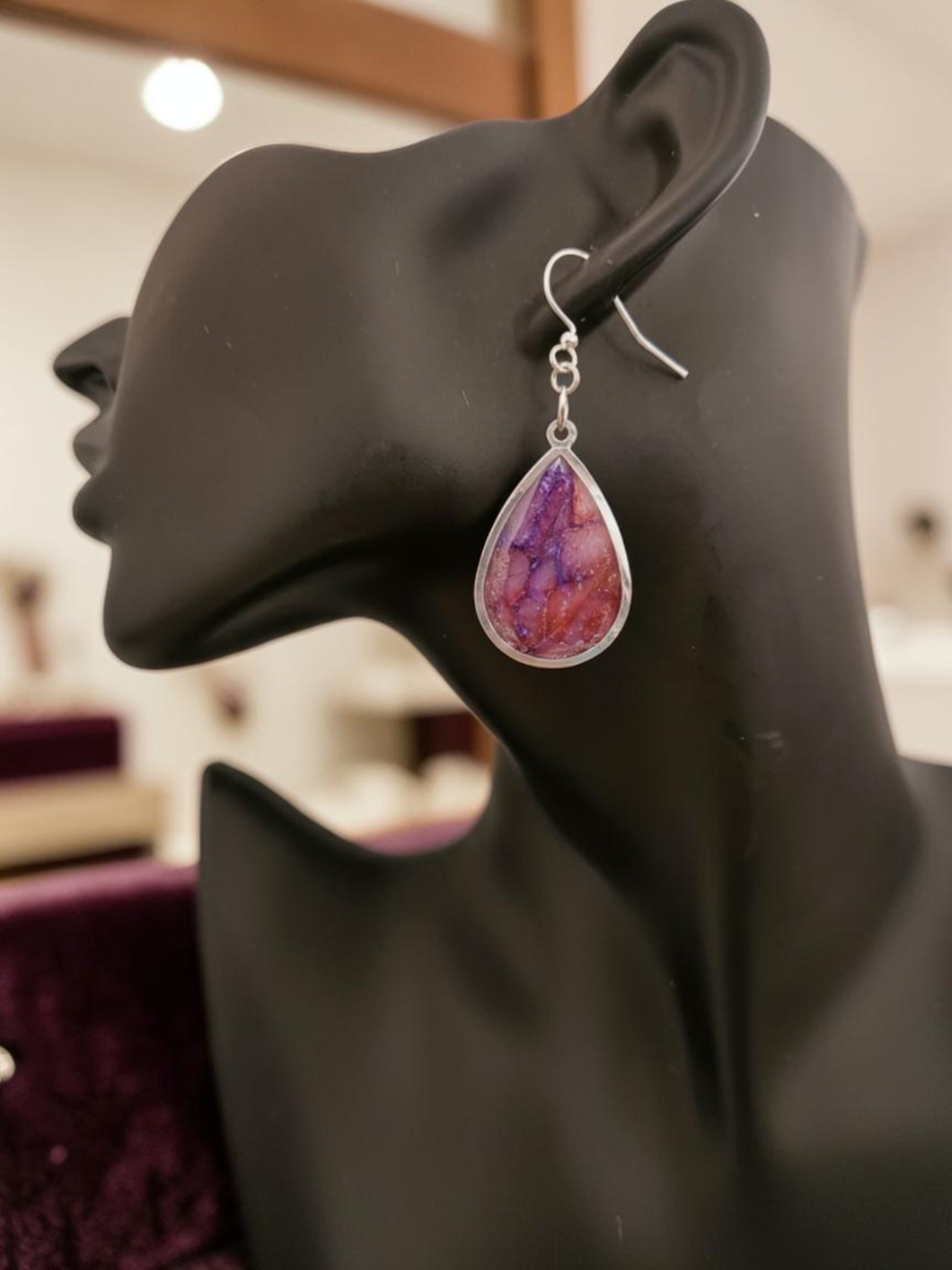 Teardrop Polymer Clay Earrings - Galaxy Nebula Amethyst and Pink