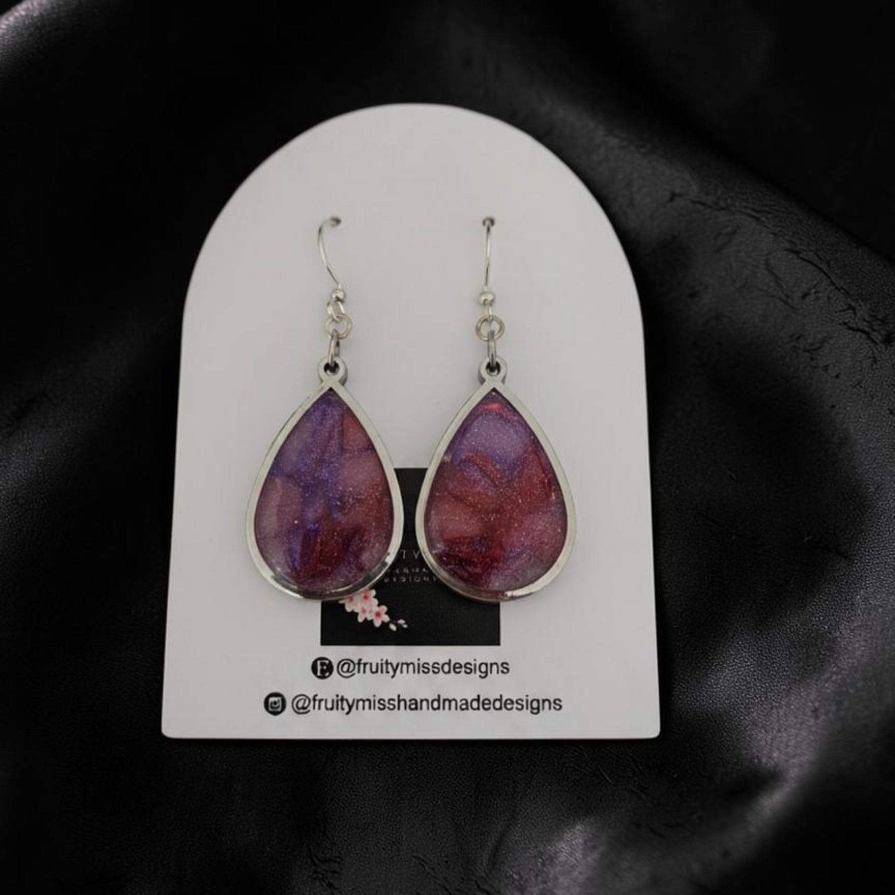 Teardrop Polymer Clay Earrings - Galaxy Nebula Amethyst and Pink