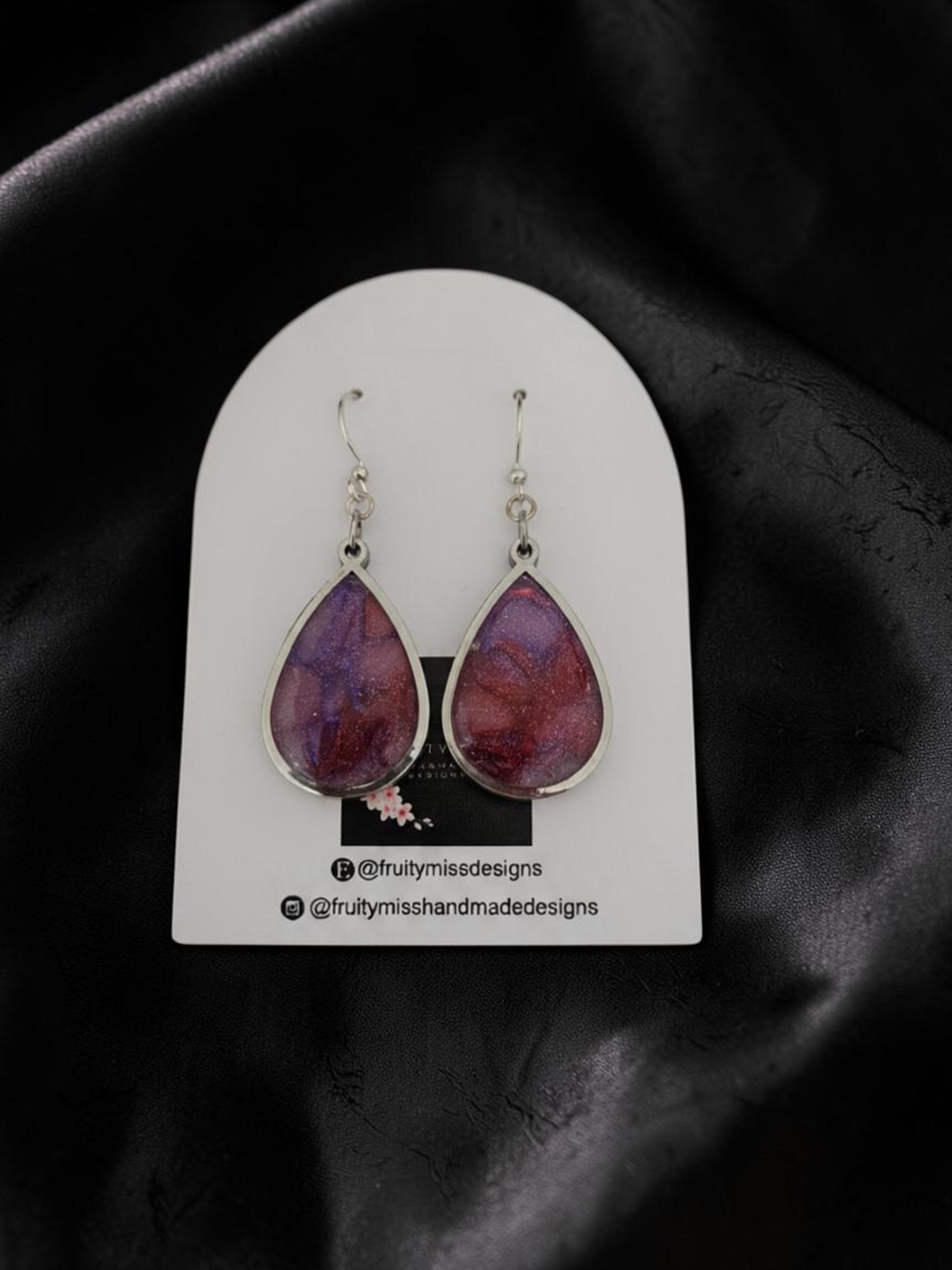 Teardrop Polymer Clay Earrings - Galaxy Nebula Amethyst and Pink