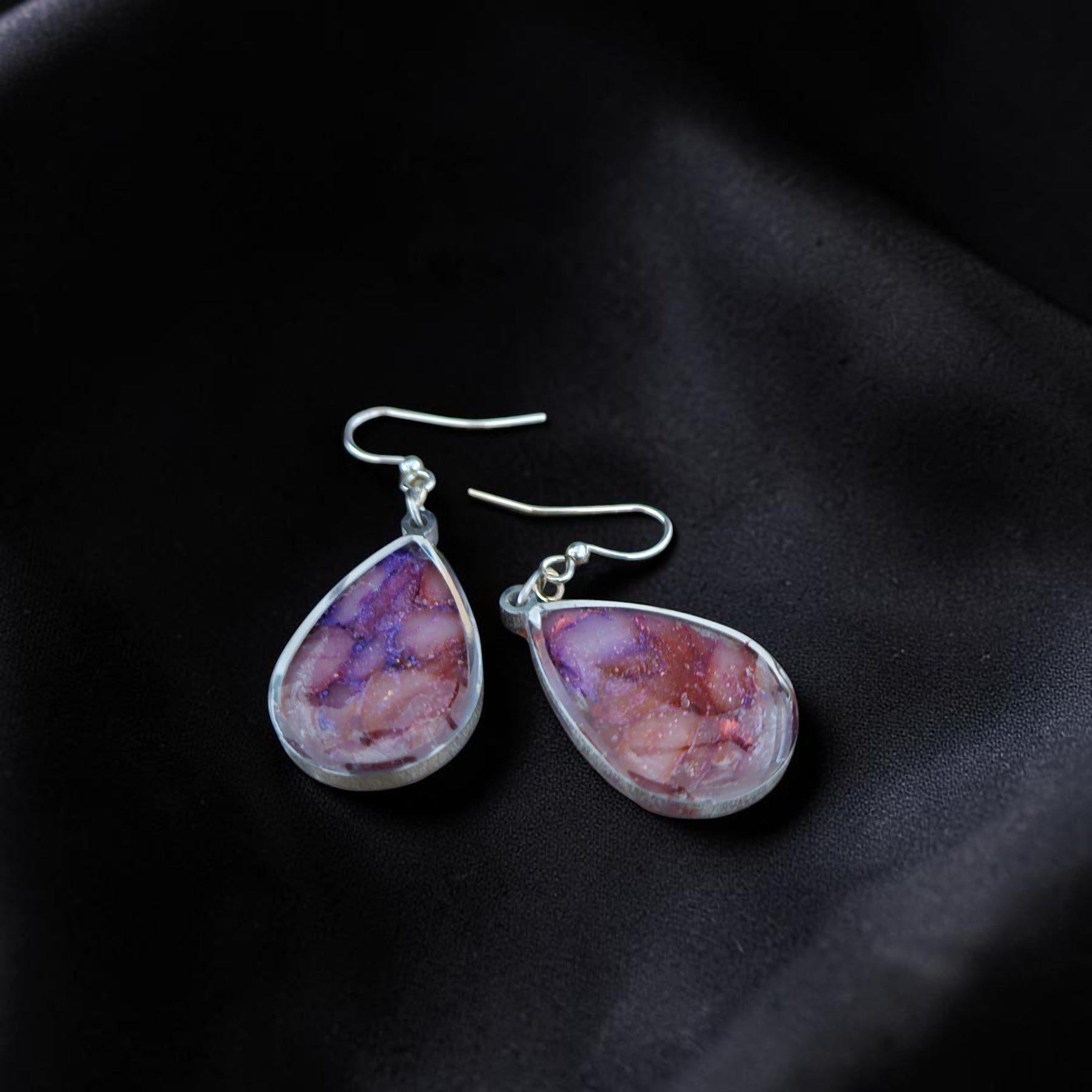 Teardrop Polymer Clay Earrings - Galaxy Nebula Amethyst and Pink