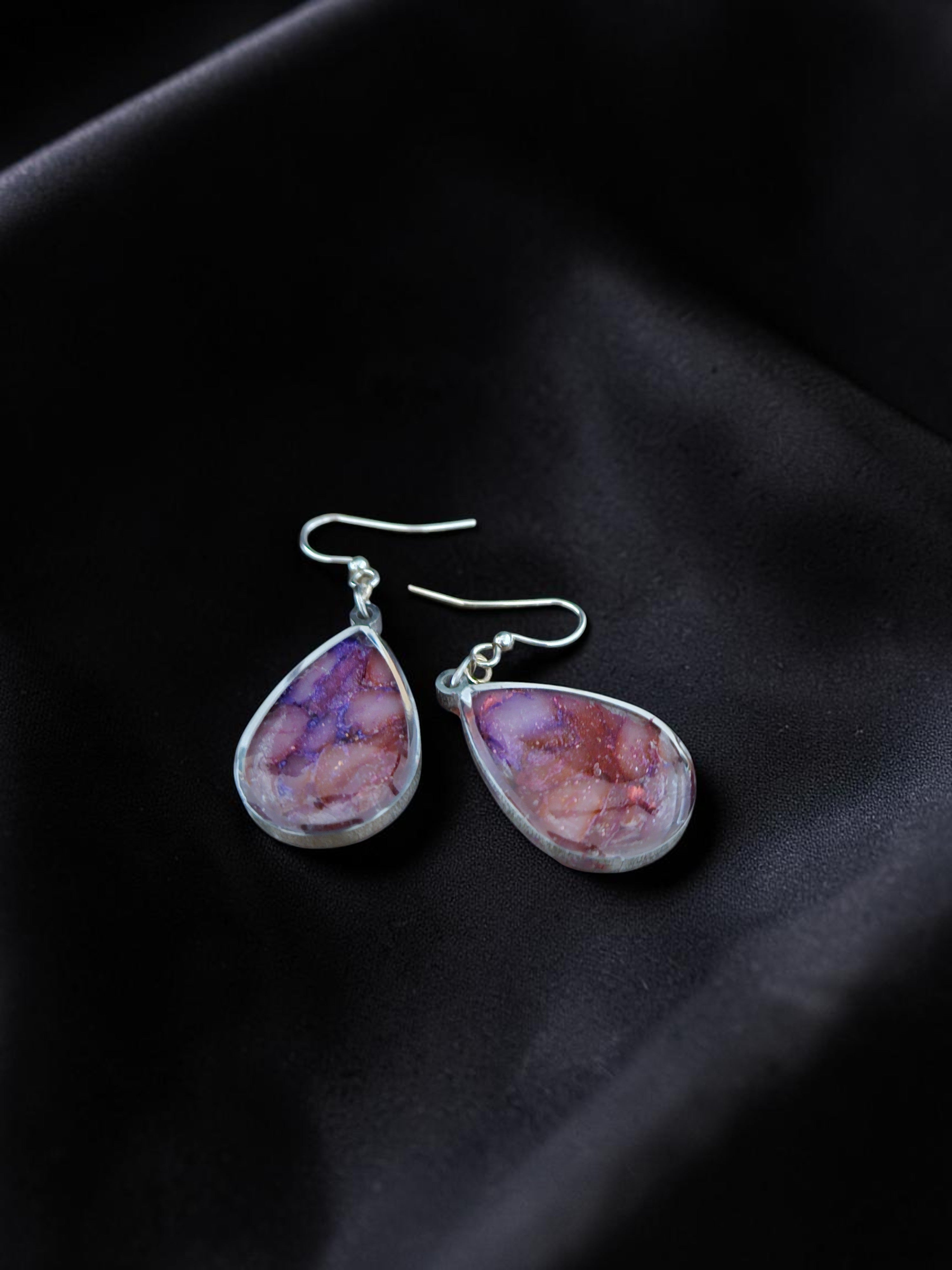 Teardrop Polymer Clay Earrings - Galaxy Nebula Amethyst and Pink