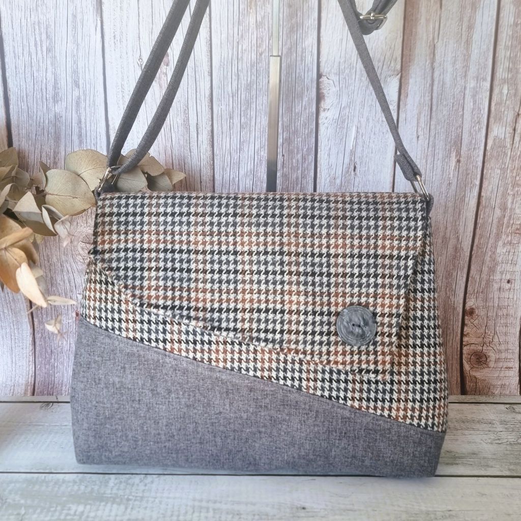 Upcycled classic vintage style handbag - grey tweed