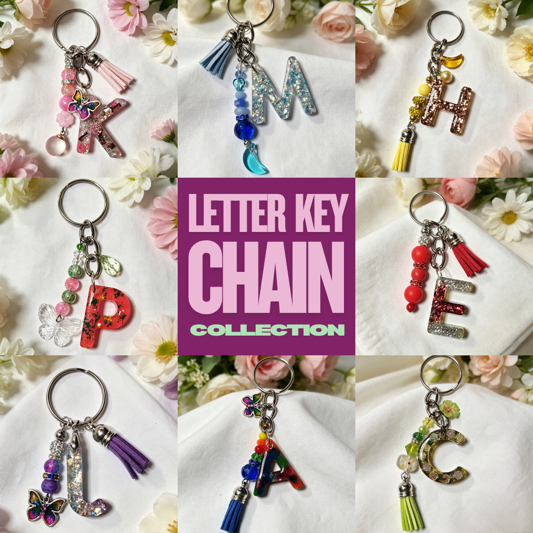Pretty Resin Letter Key Chains or Bag Charms