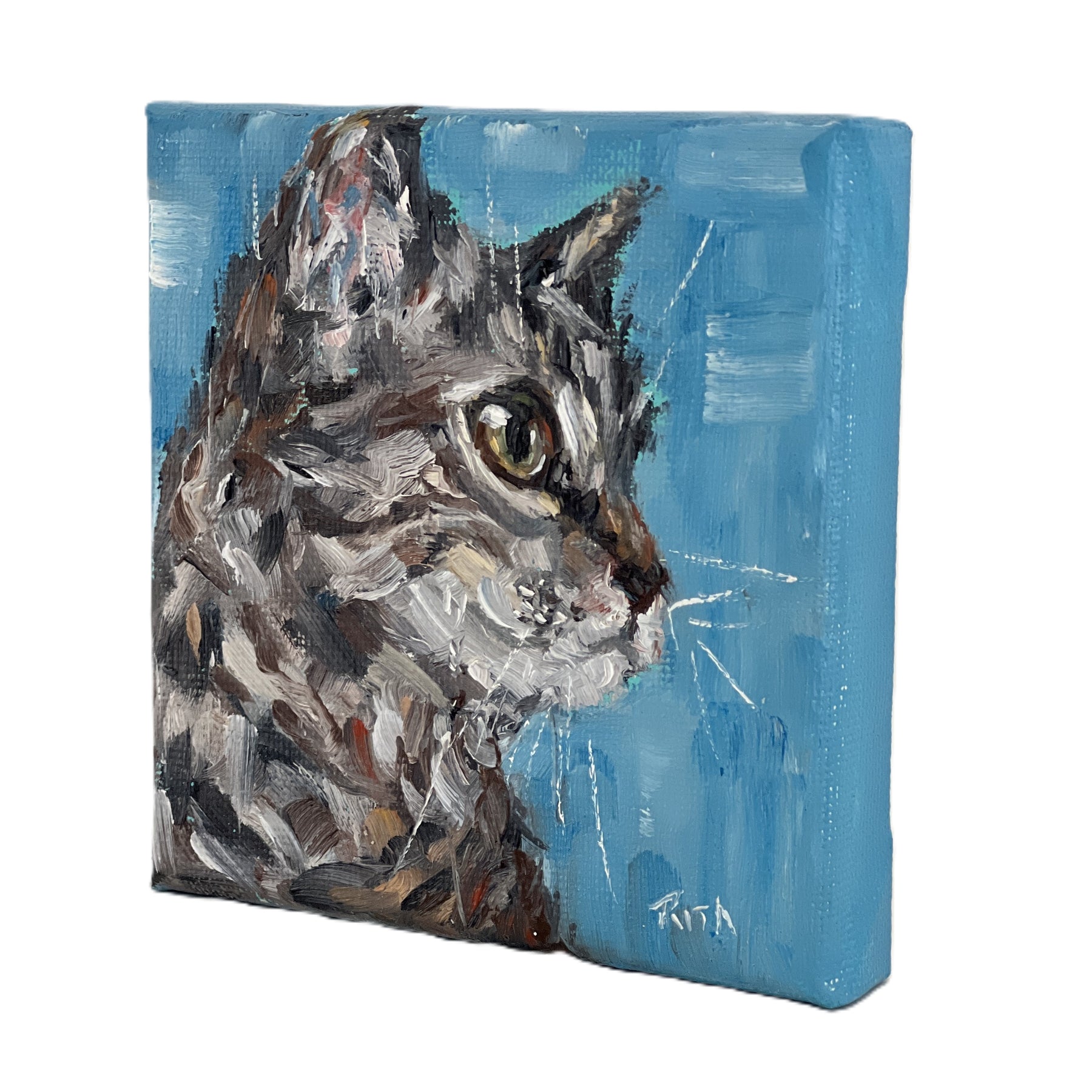 Thoughtful Feline – Original Miniature Cat Painting