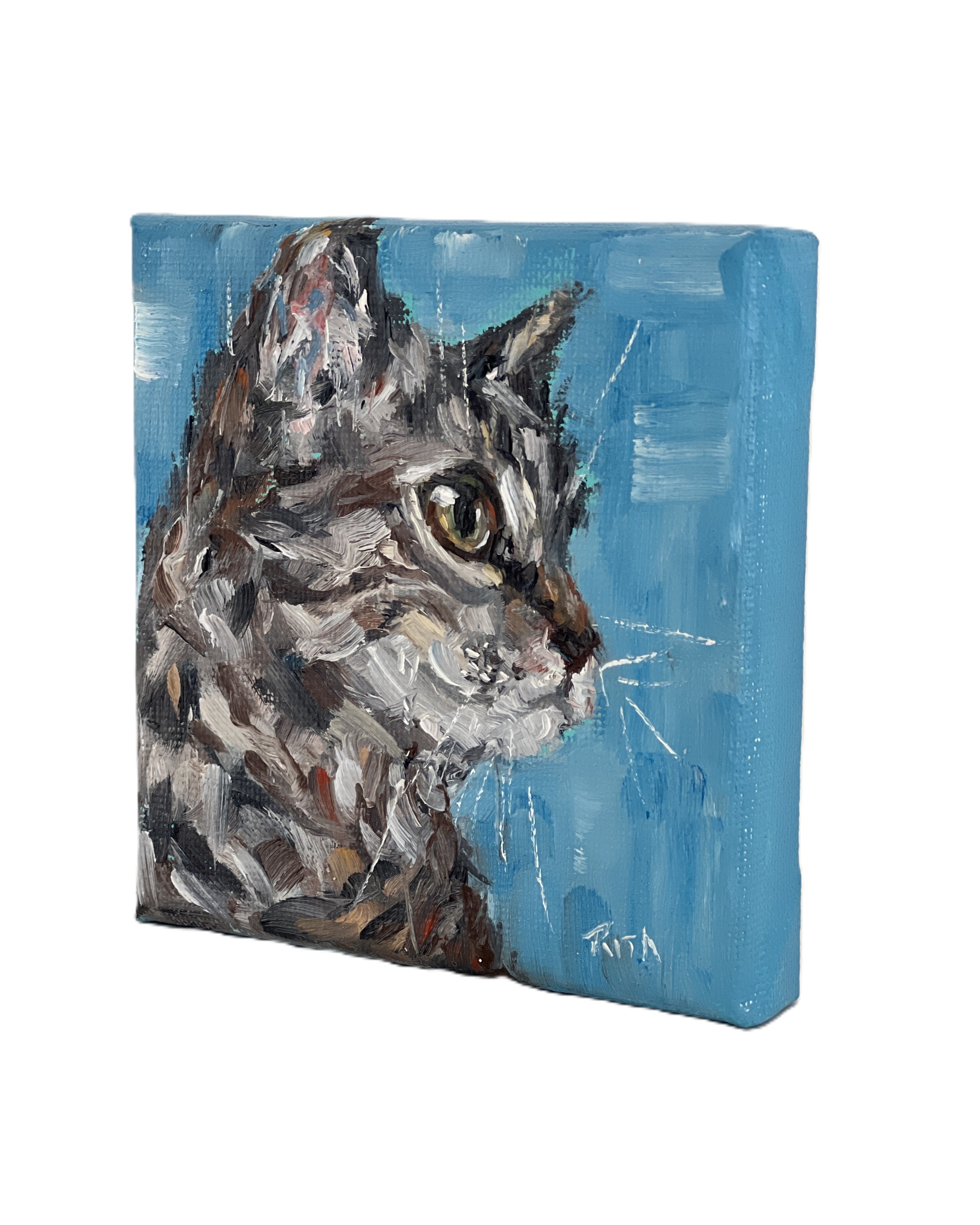 Thoughtful Feline – Original Miniature Cat Painting