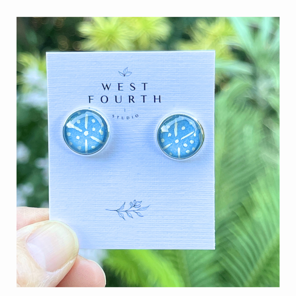 Cornflower Blue and White Geometric Patterned Earrings • Handmade with Japanese Papers