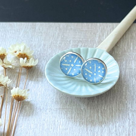 Cornflower Blue and White Geometric Patterned Earrings • Handmade with Japanese Papers