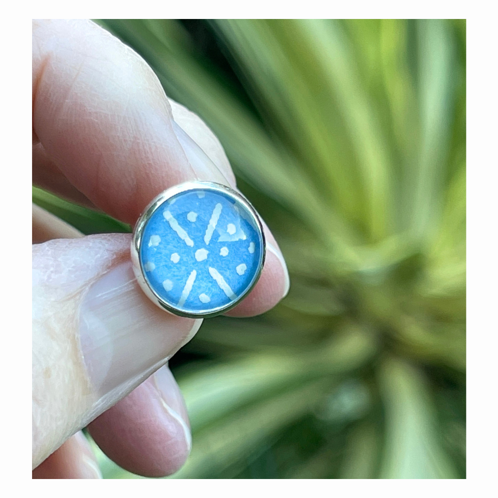 Cornflower Blue and White Geometric Patterned Earrings • Handmade with Japanese Papers