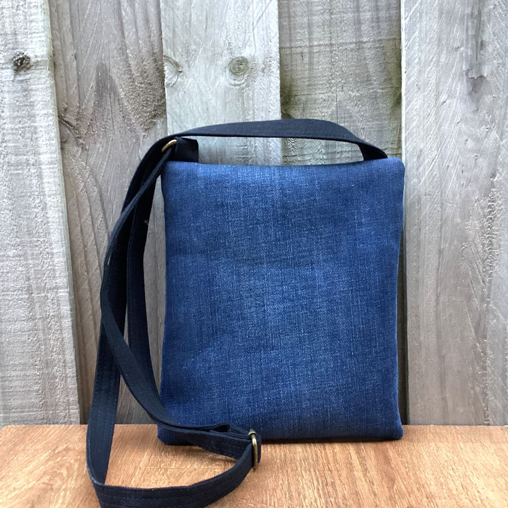 Upcycled Denim Crossbody Bag - Red Flower